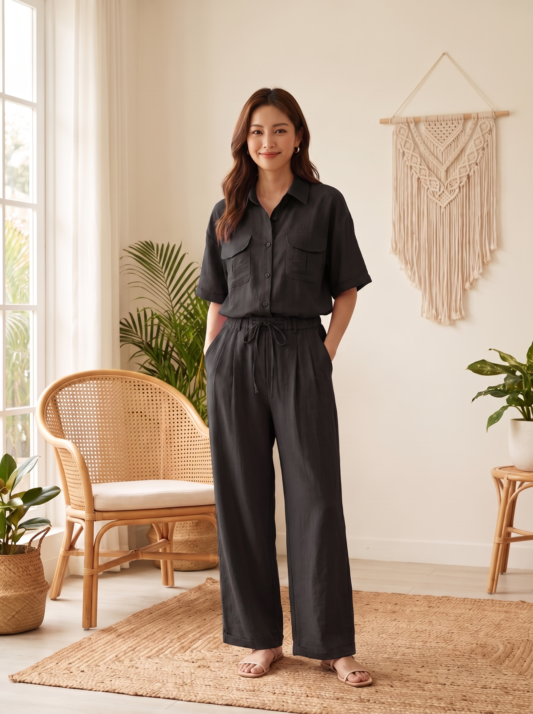 Women's Wide Leg Drawstring Pants – Lightweight Casual Relaxed Fit Trousers