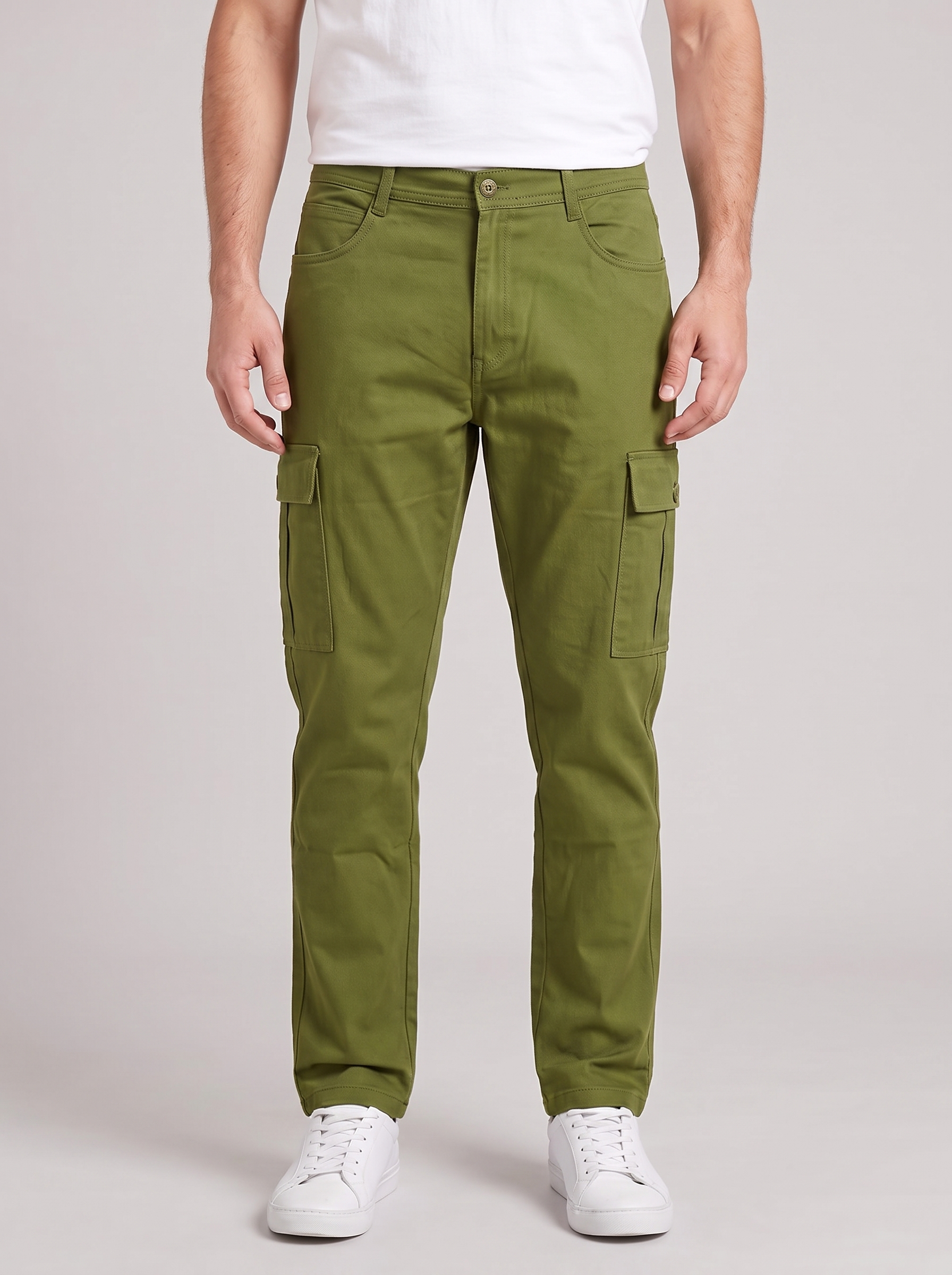 Men's Slim Fit Cargo Pants – Multi Pocket Casual Cotton Twill Trousers