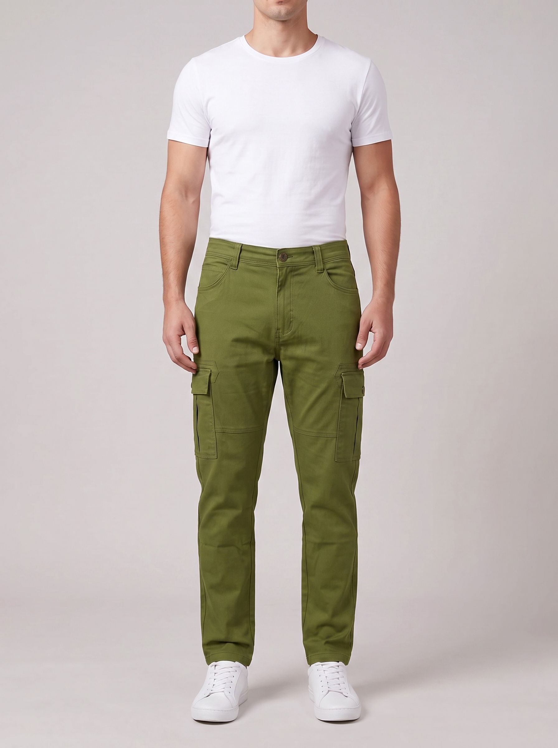 Men's Slim Fit Cargo Pants – Multi Pocket Casual Cotton Twill Trousers