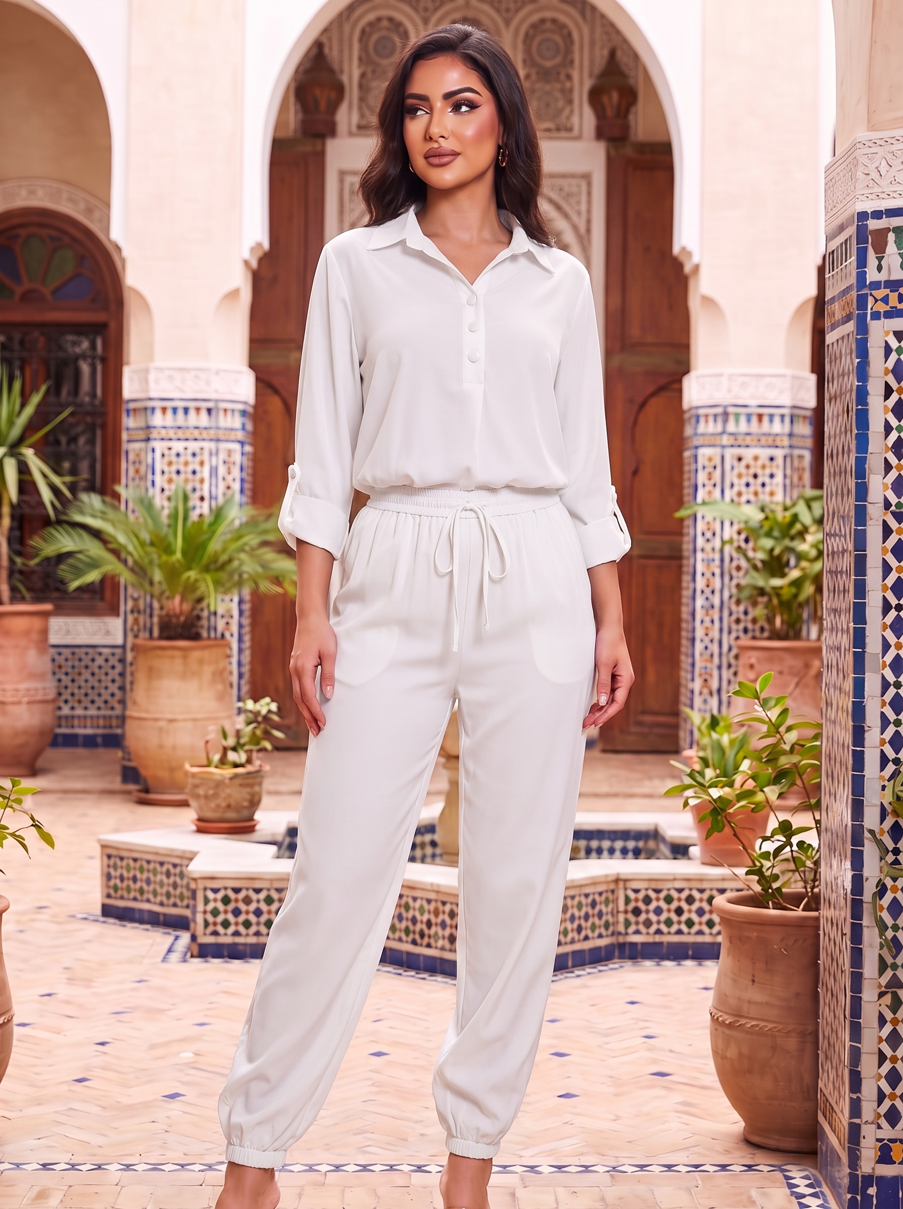 Women's Satin Lounge Set – Short Sleeve Button Shirt & Wide Leg Drawstring Pants | Soft Two Piece Co-Ord Set