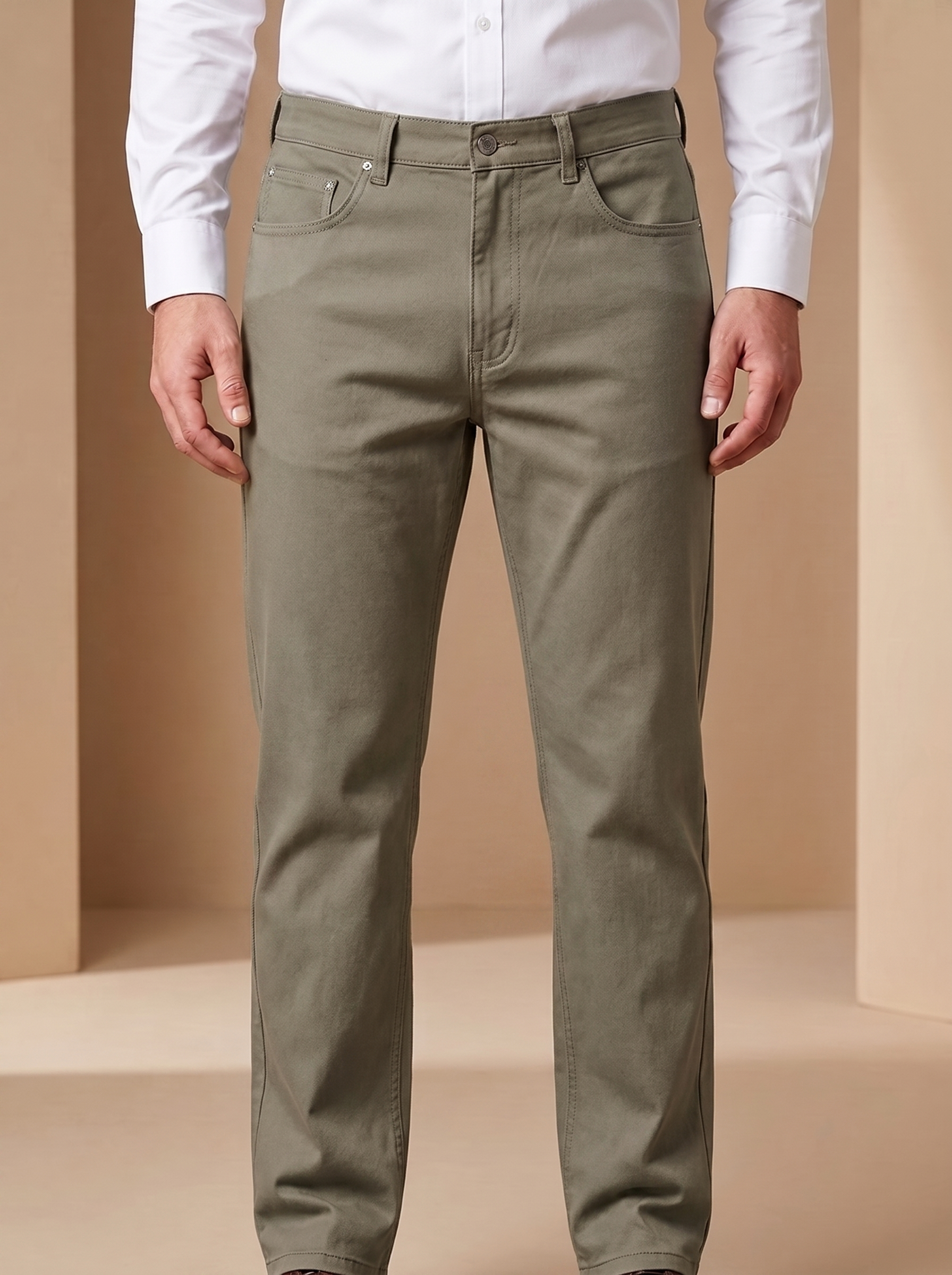Men’s Slim-Straight Five-Pocket Chino Pants – Stretch Cotton Casual Smart Trousers