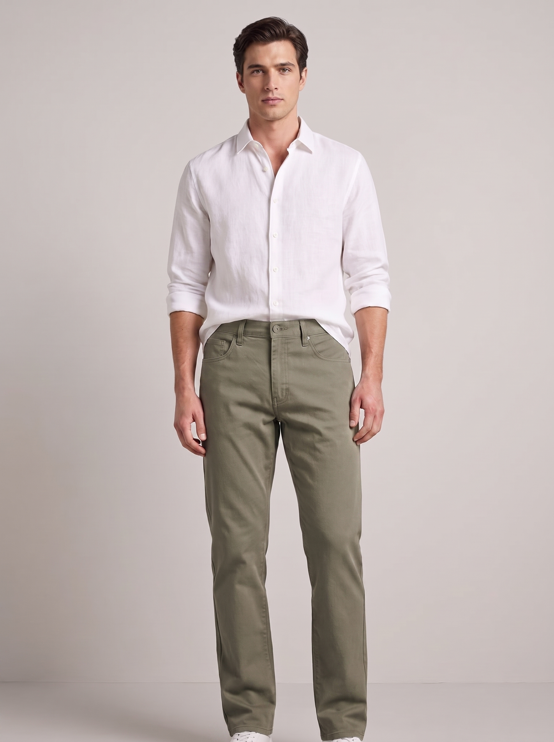 Men’s Slim-Straight Five-Pocket Chino Pants – Stretch Cotton Casual Smart Trousers