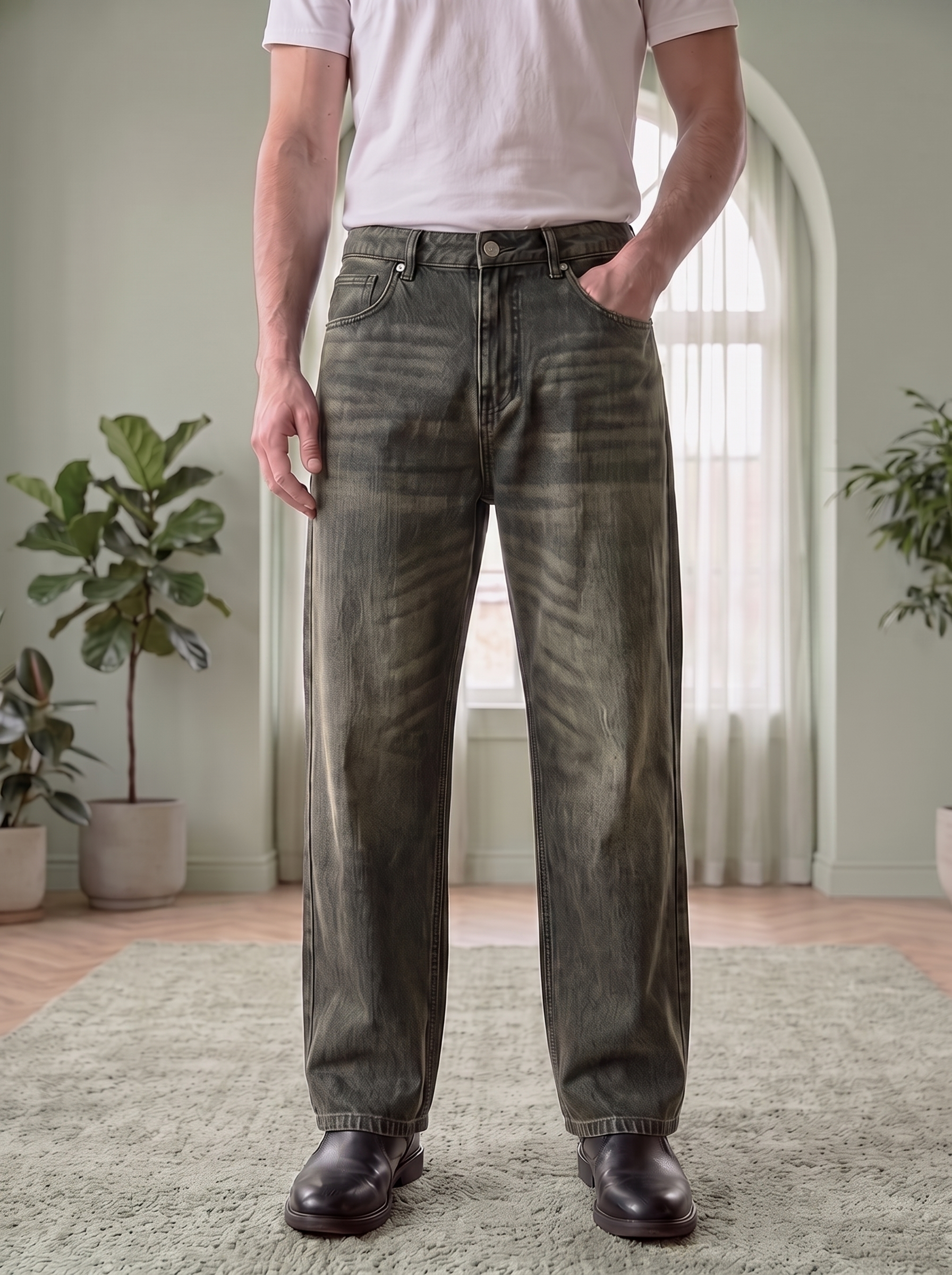 Men's Straight Fit Washed Denim Jeans – Classic Casual Full Length Jeans