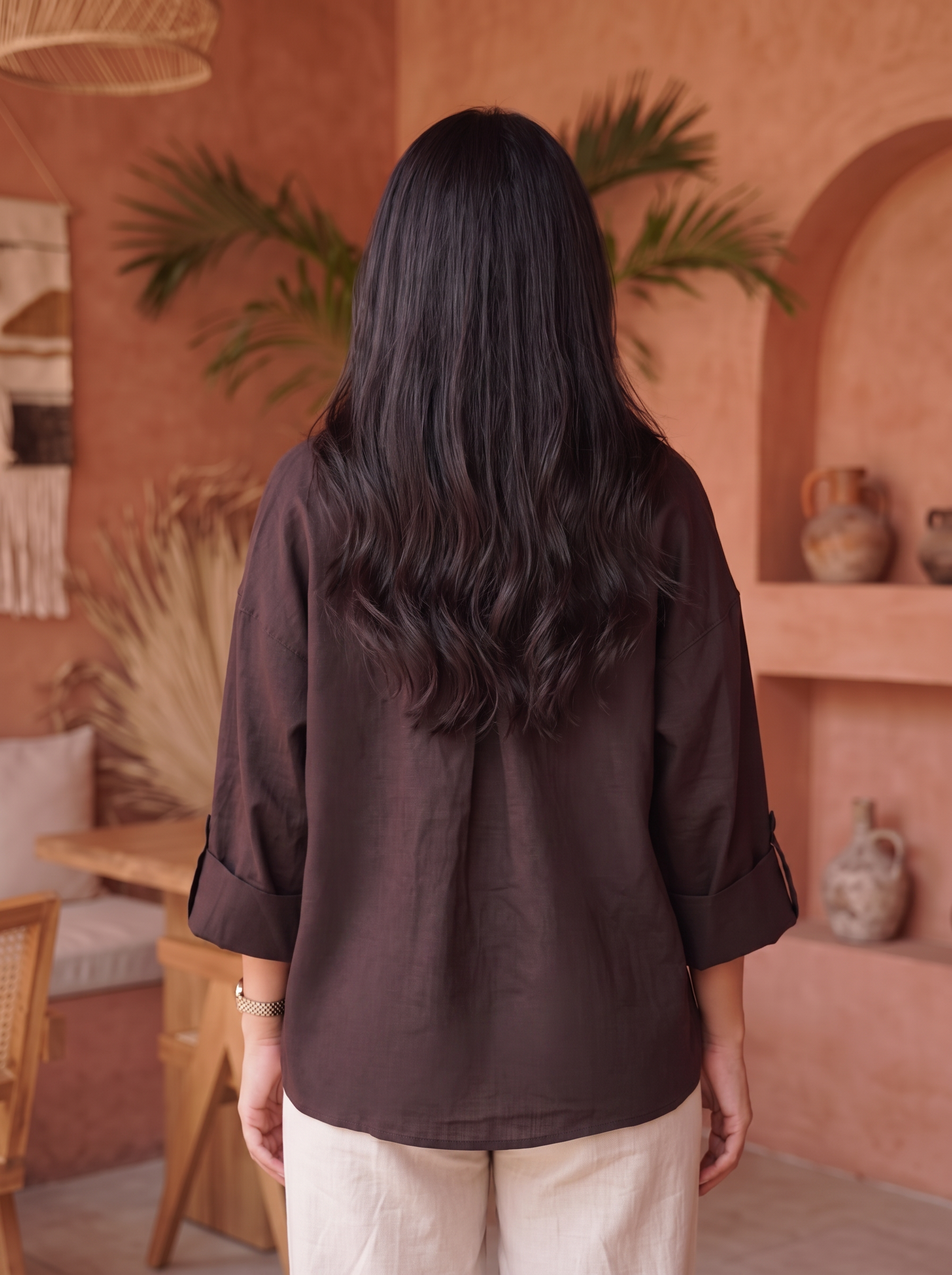 Women's Relaxed Fit Linen Blend Button-Down Shirt – Casual Long Sleeve Top