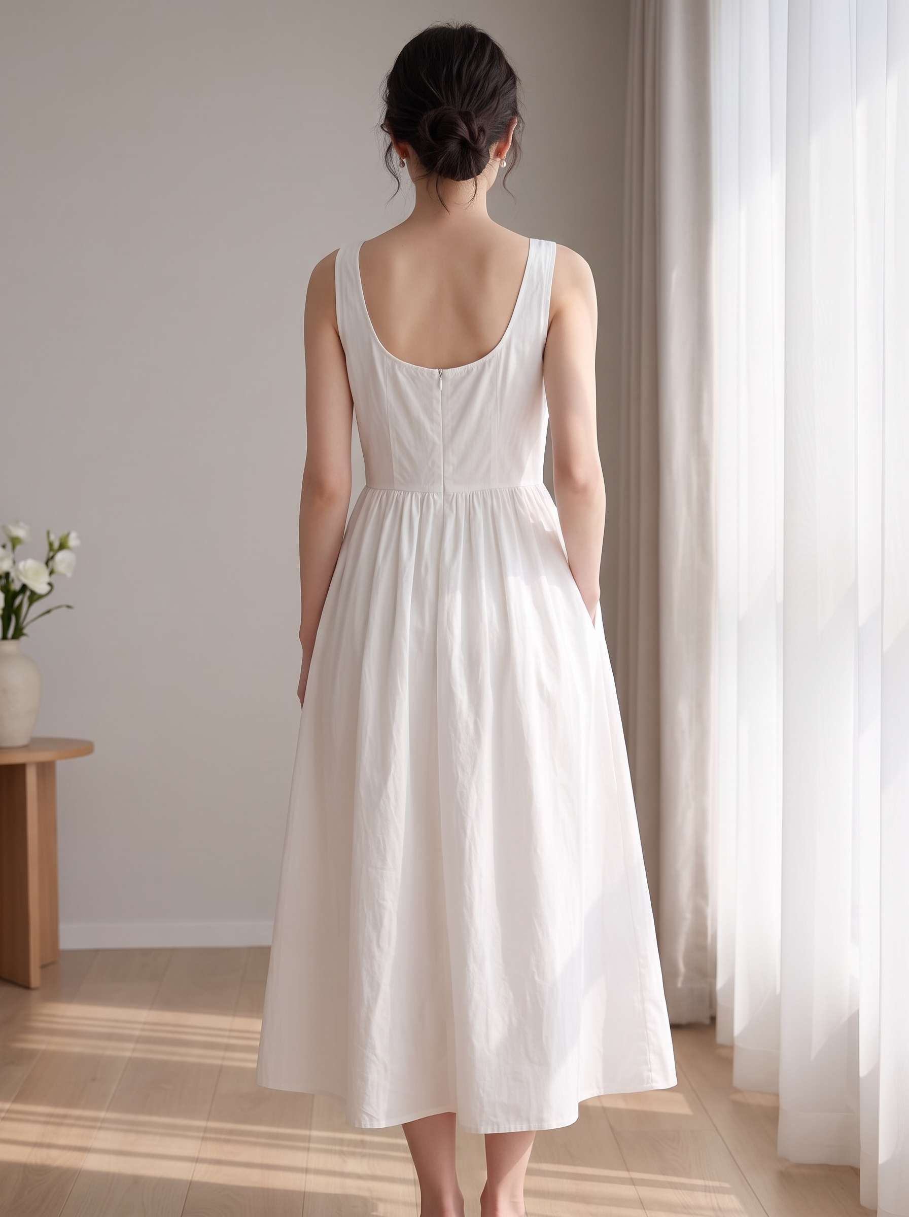 Women's Sleeveless Square Neck Midi Dress – Elegant A-Line Casual Dres – FineLook