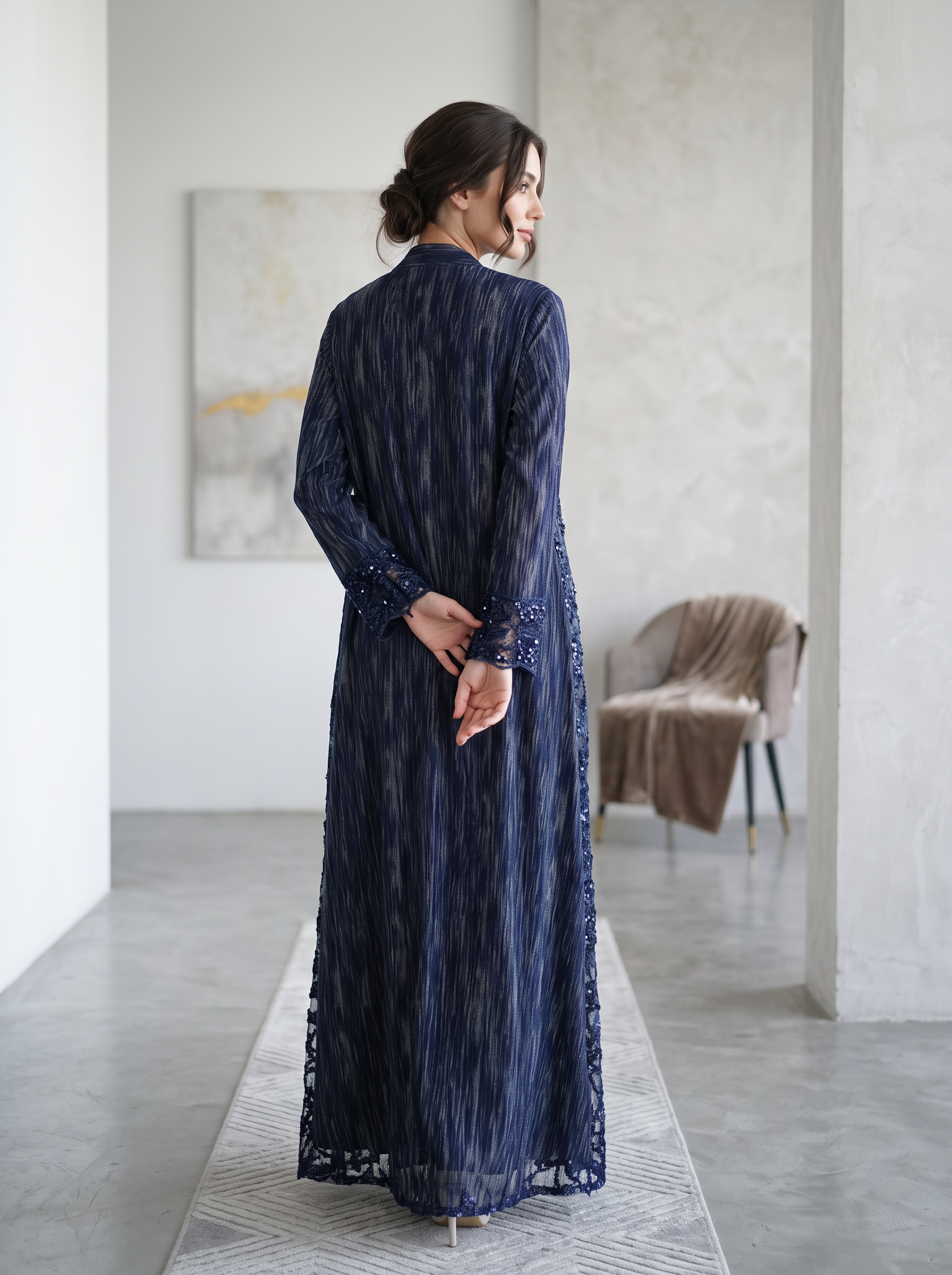 Luxury Sequin Embellished Maxi Kaftan Dress for Women – Elegant Modest – FineLook