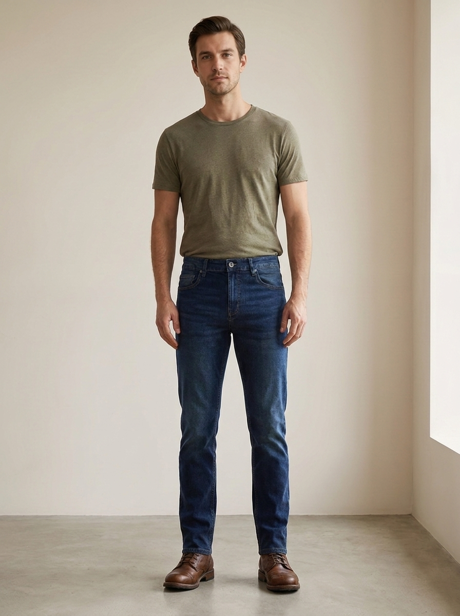 Men’s Slim Straight Fit Dark Wash Denim Jeans – Classic 5-Pocket Stretch Denim