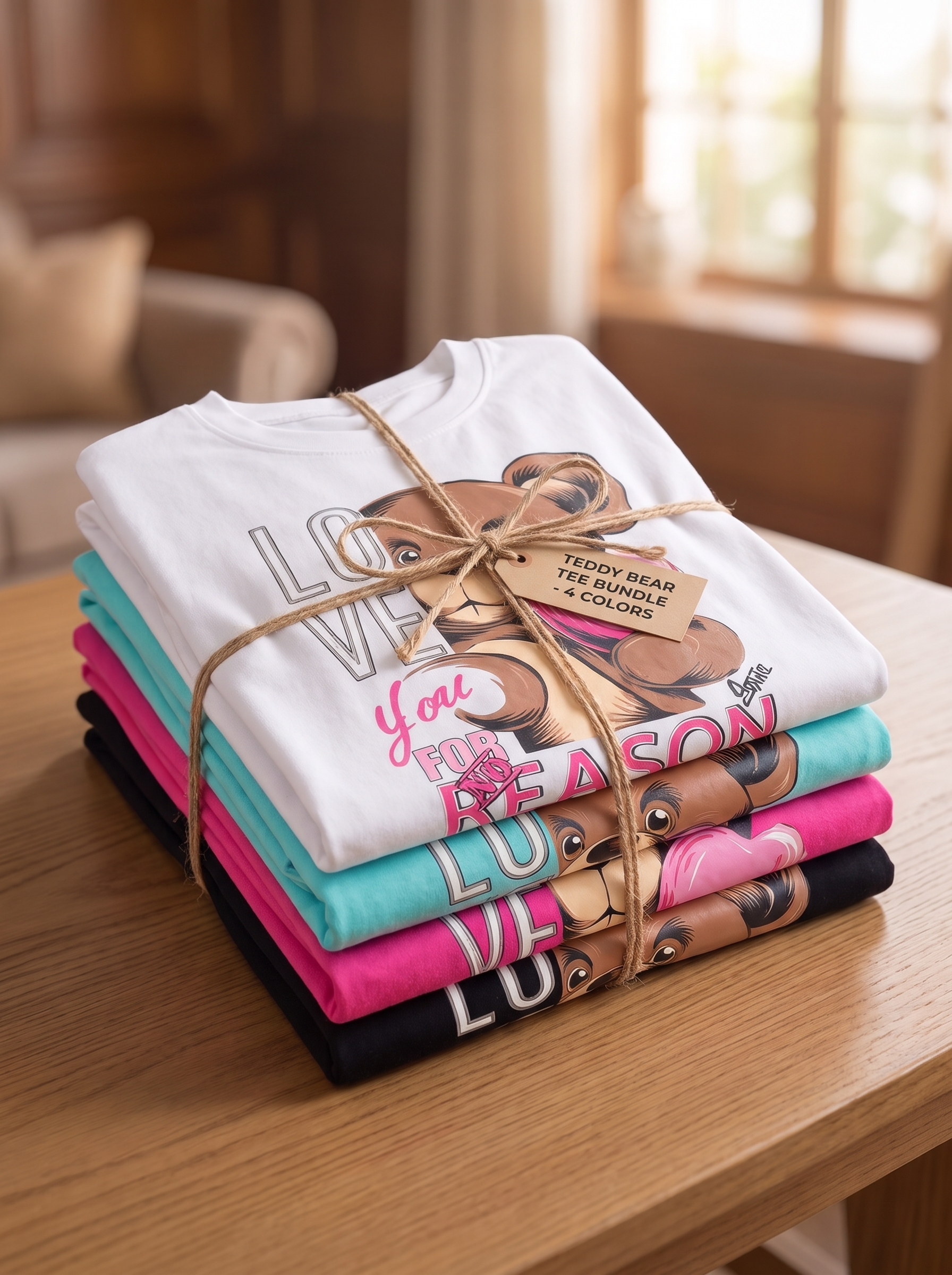Women's Teddy Bear Graphic T-Shirt 4-Piece Set – Casual Short Sleeve Tees