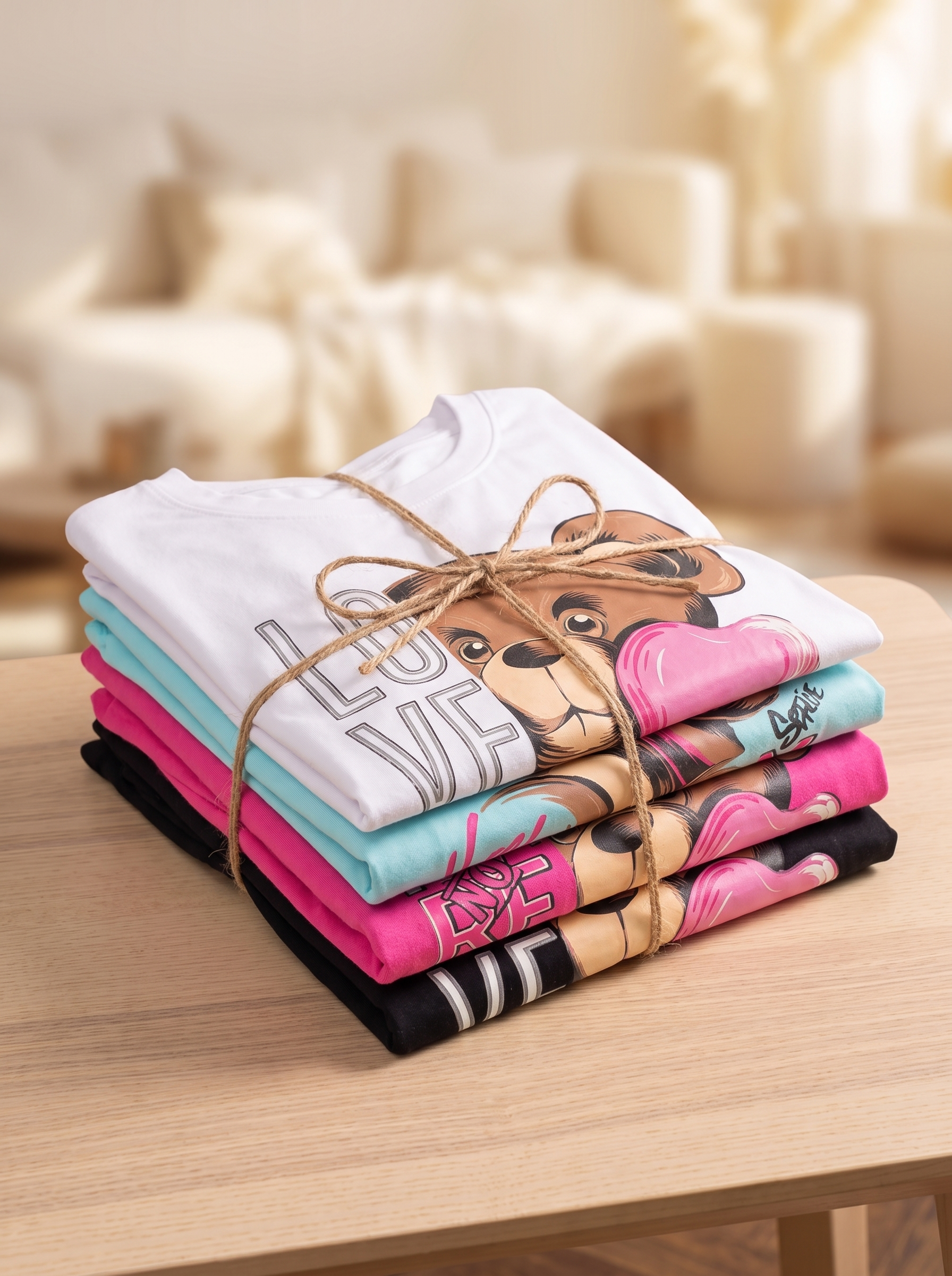 Women's Teddy Bear Graphic T-Shirt 4-Piece Set – Casual Short Sleeve Tees