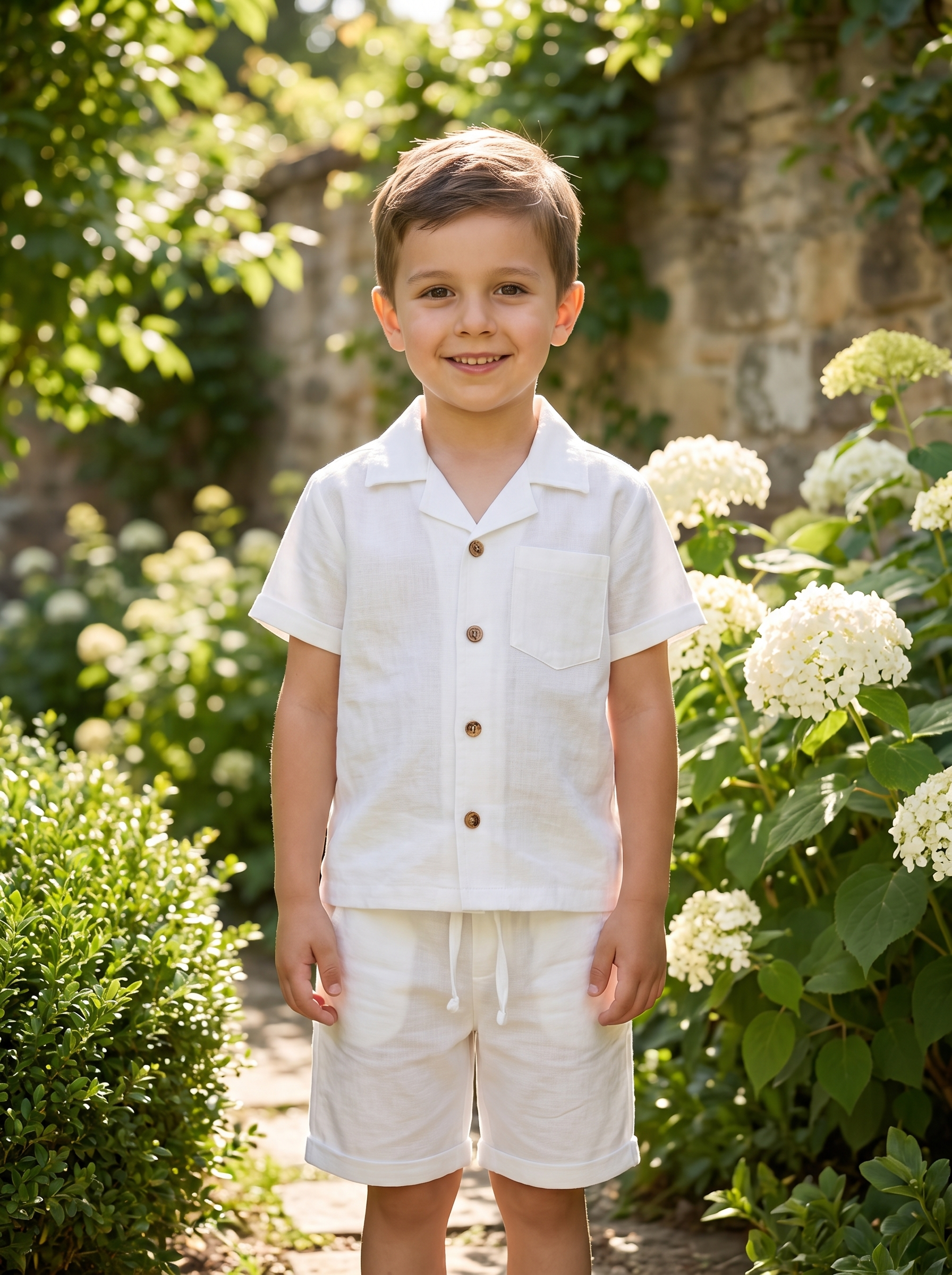 Boys Short Sleeve Cotton Shirt & Drawstring Pants Co-Ord Set