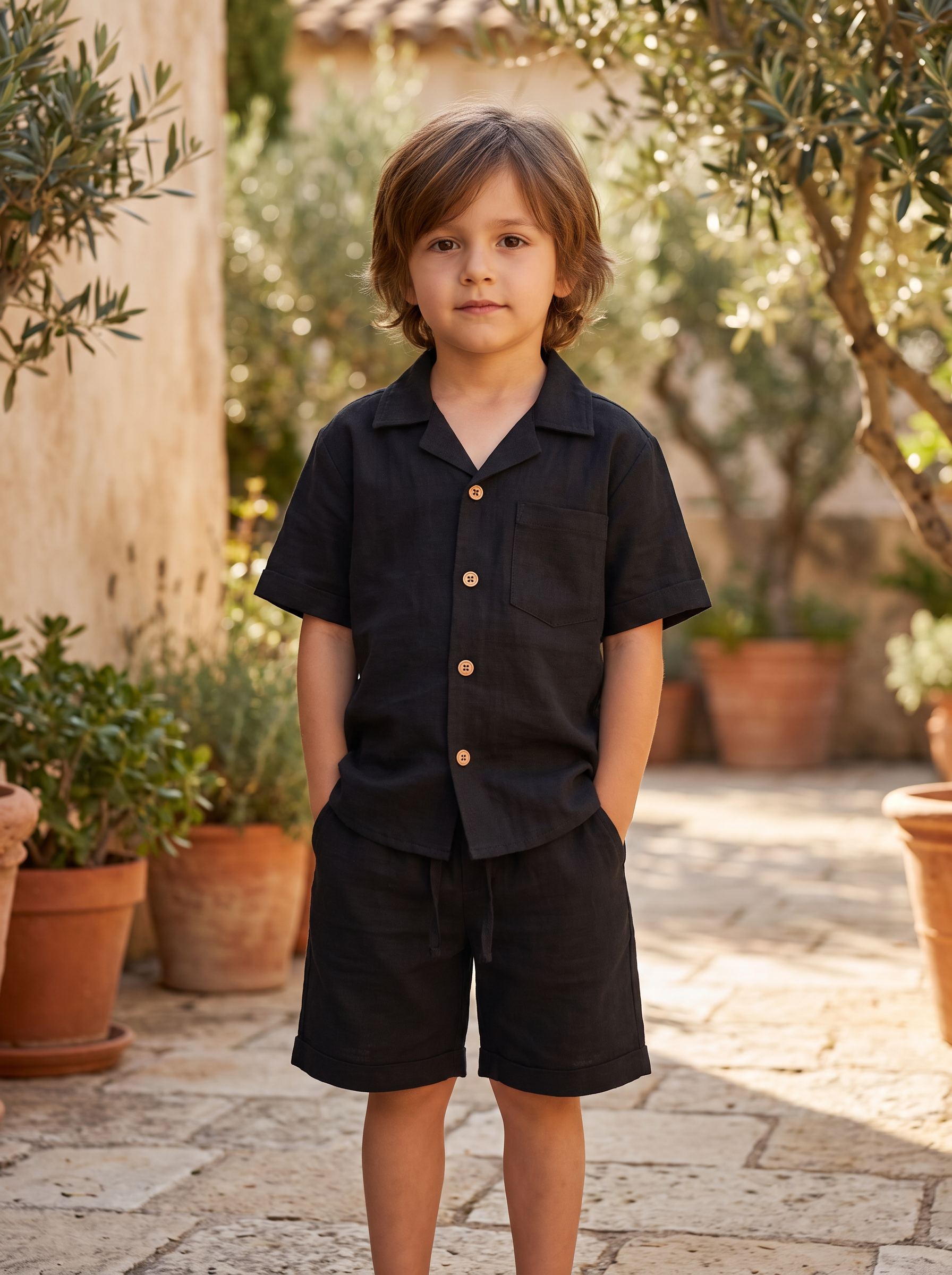 Boys Short Sleeve Cotton Shirt & Drawstring Pants Co-Ord Set