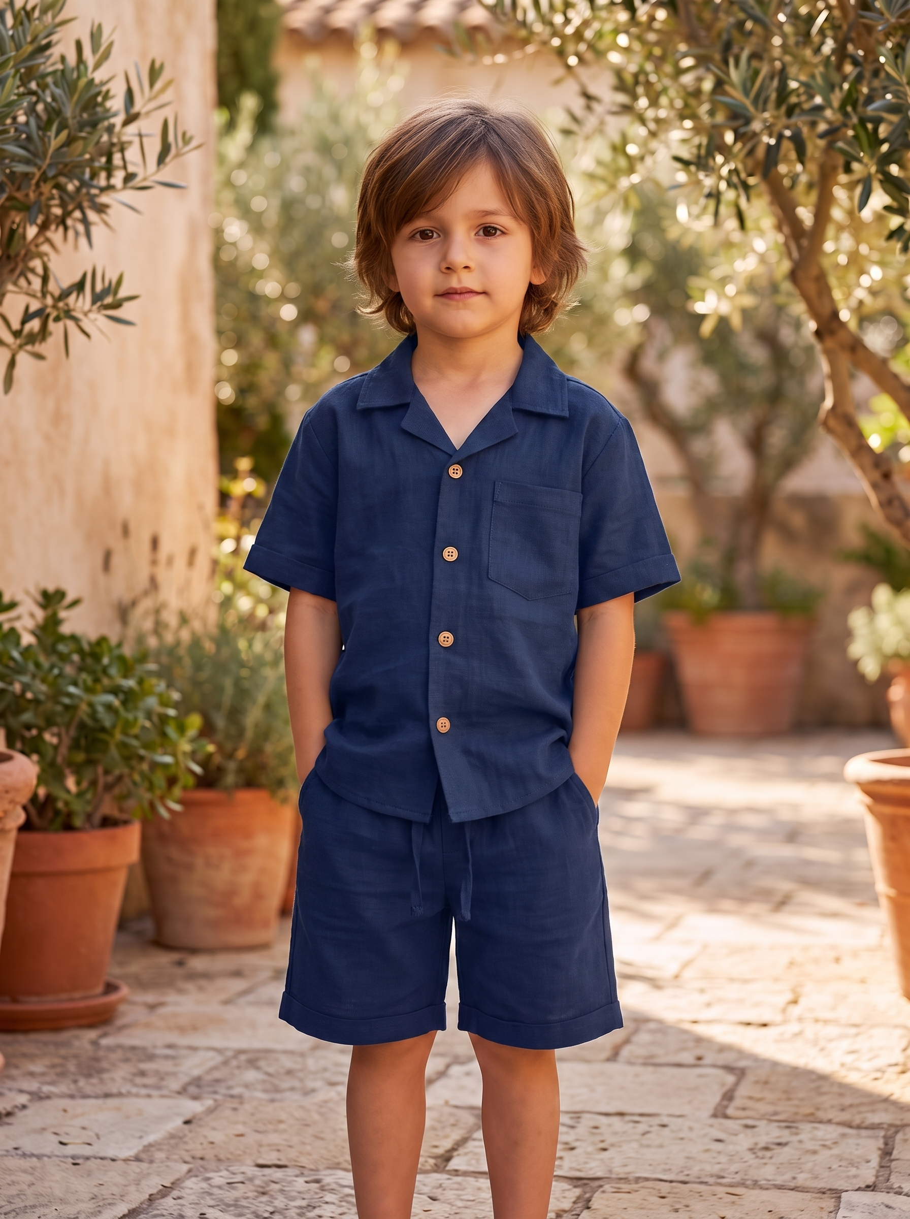 Boys Short Sleeve Cotton Shirt & Drawstring Pants Co-Ord Set