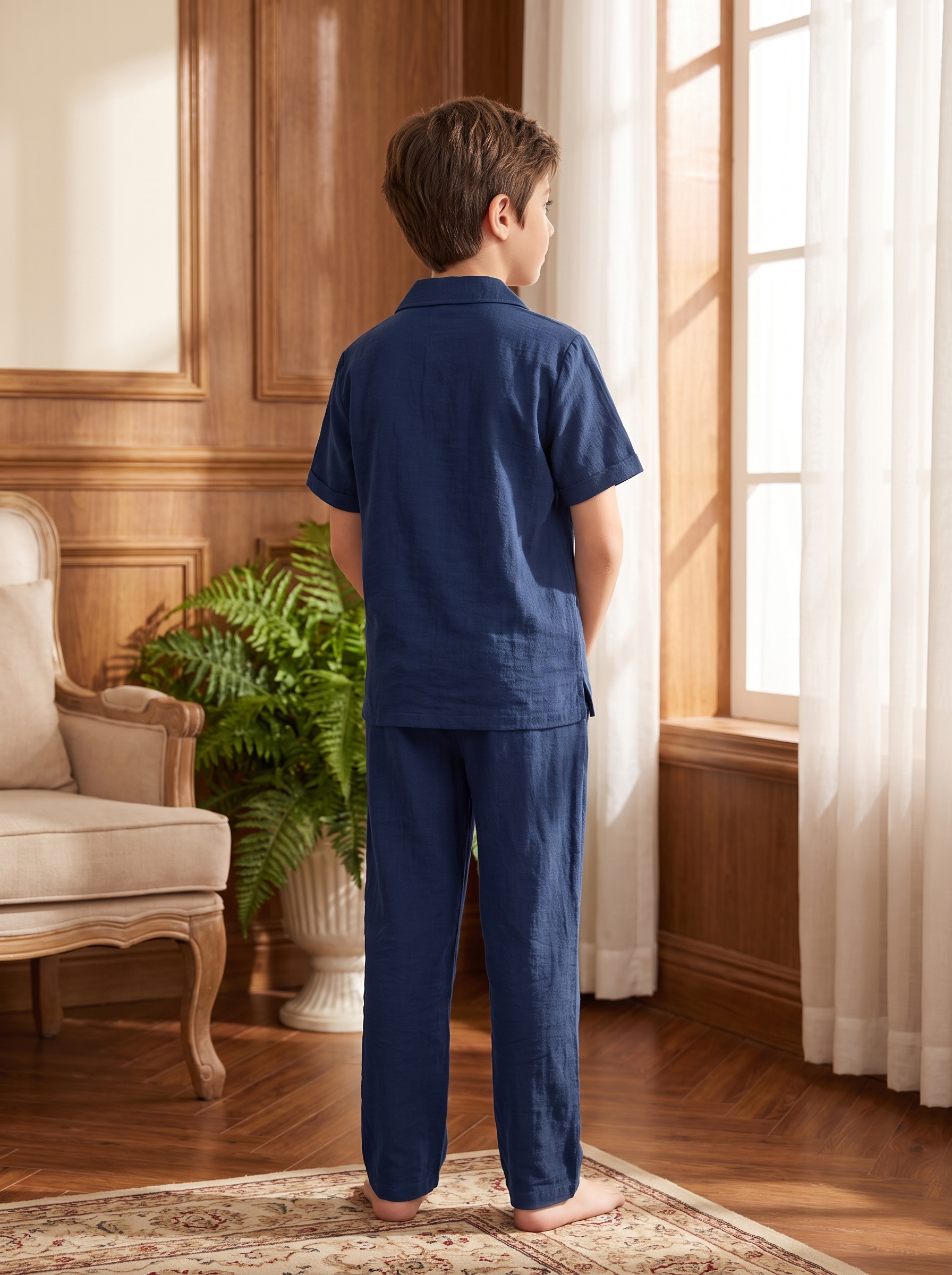 Boys Short Sleeve Button-Up Shirt & Drawstring Pants Co-Ord Set