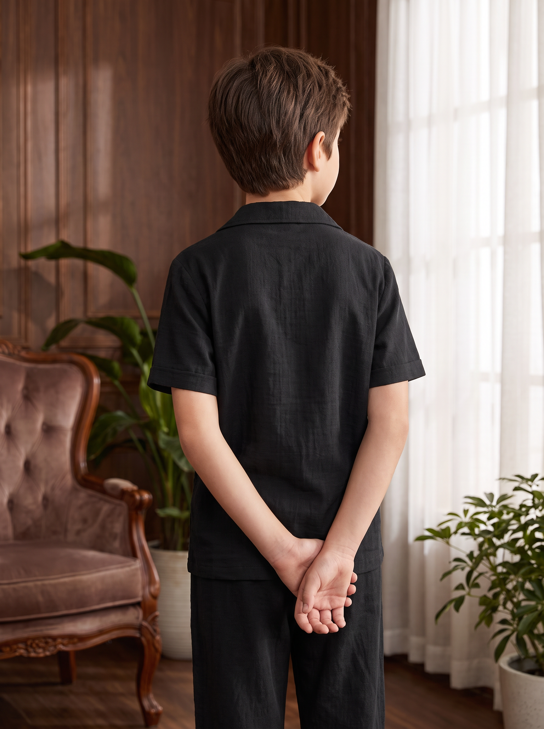 Boys Short Sleeve Button-Up Shirt & Drawstring Pants Co-Ord Set