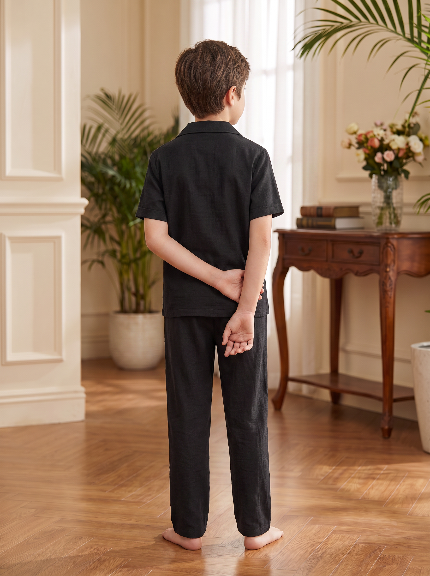 Boys Short Sleeve Button-Up Shirt & Drawstring Pants Co-Ord Set