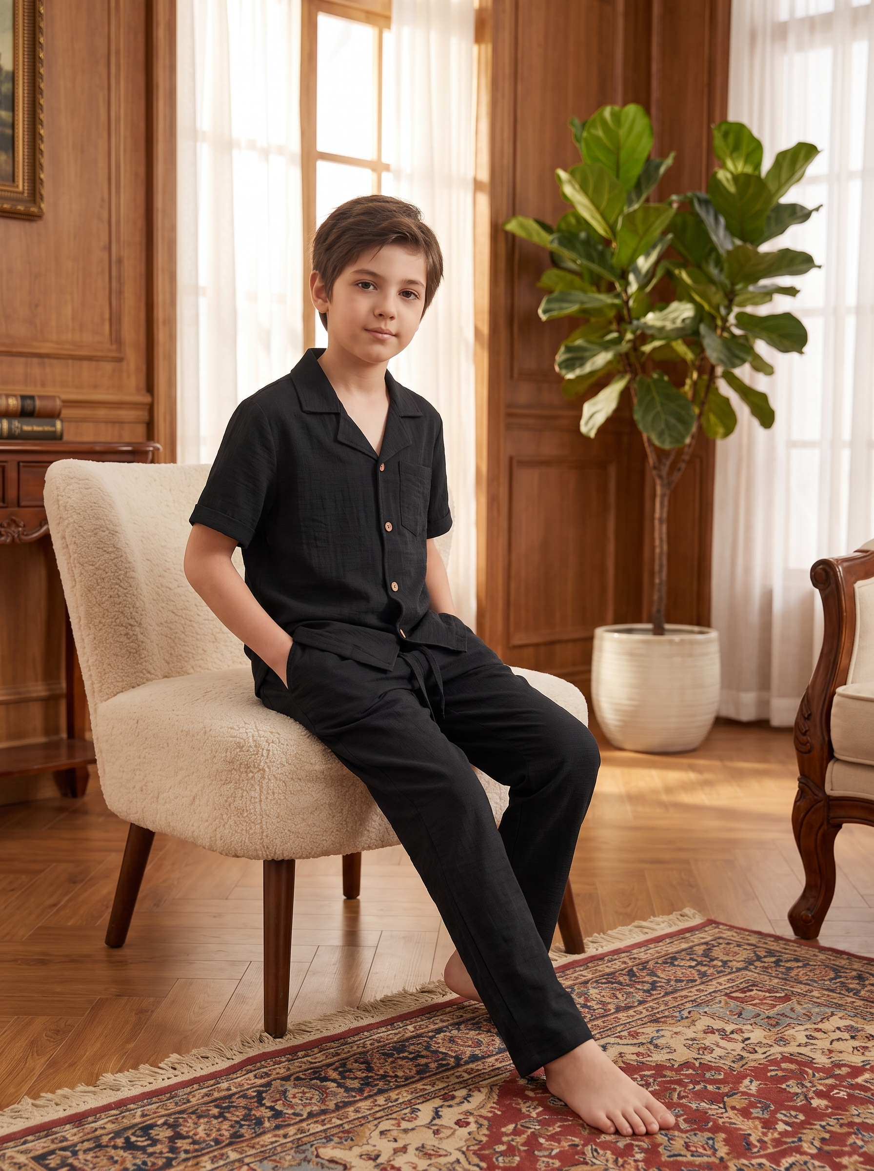 Boys Short Sleeve Button-Up Shirt & Drawstring Pants Co-Ord Set