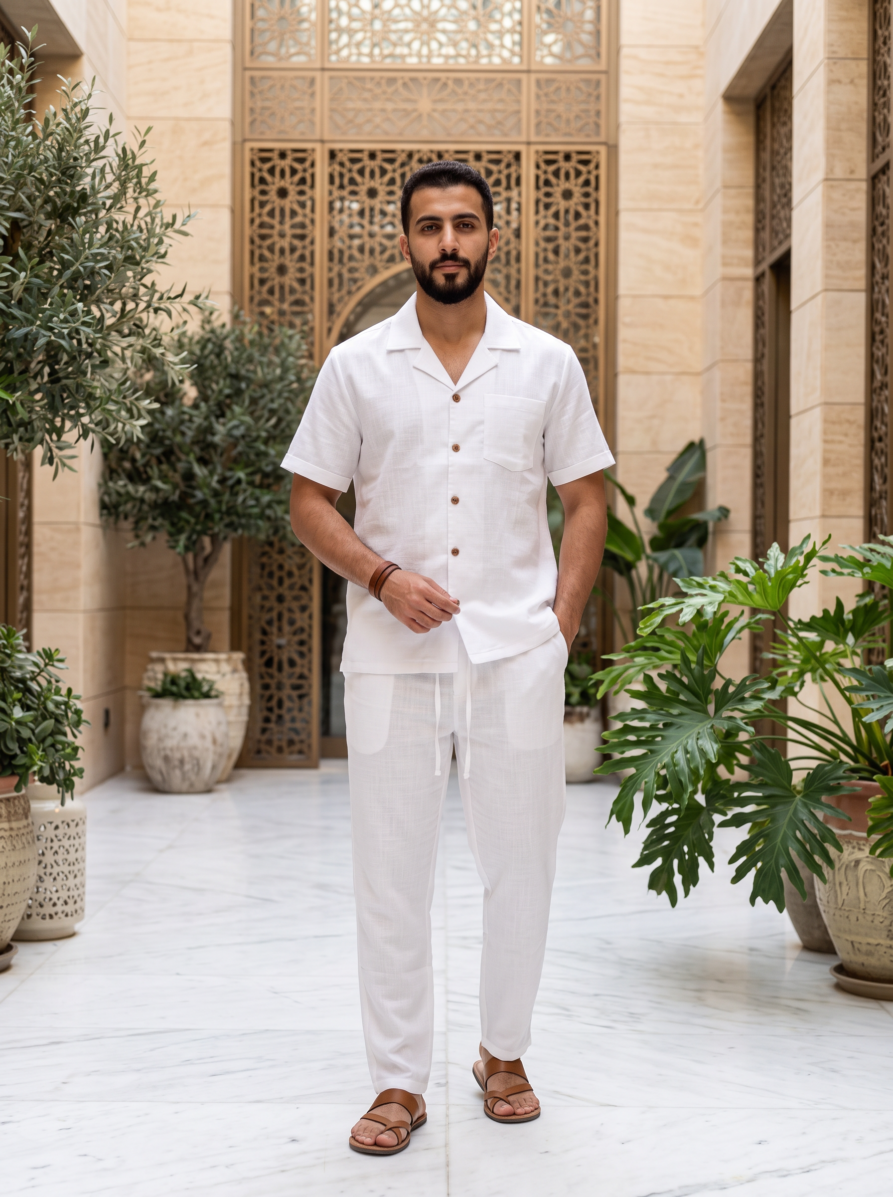 Men's Short Sleeve Button-Up Shirt & Drawstring Pants Co-Ord Set