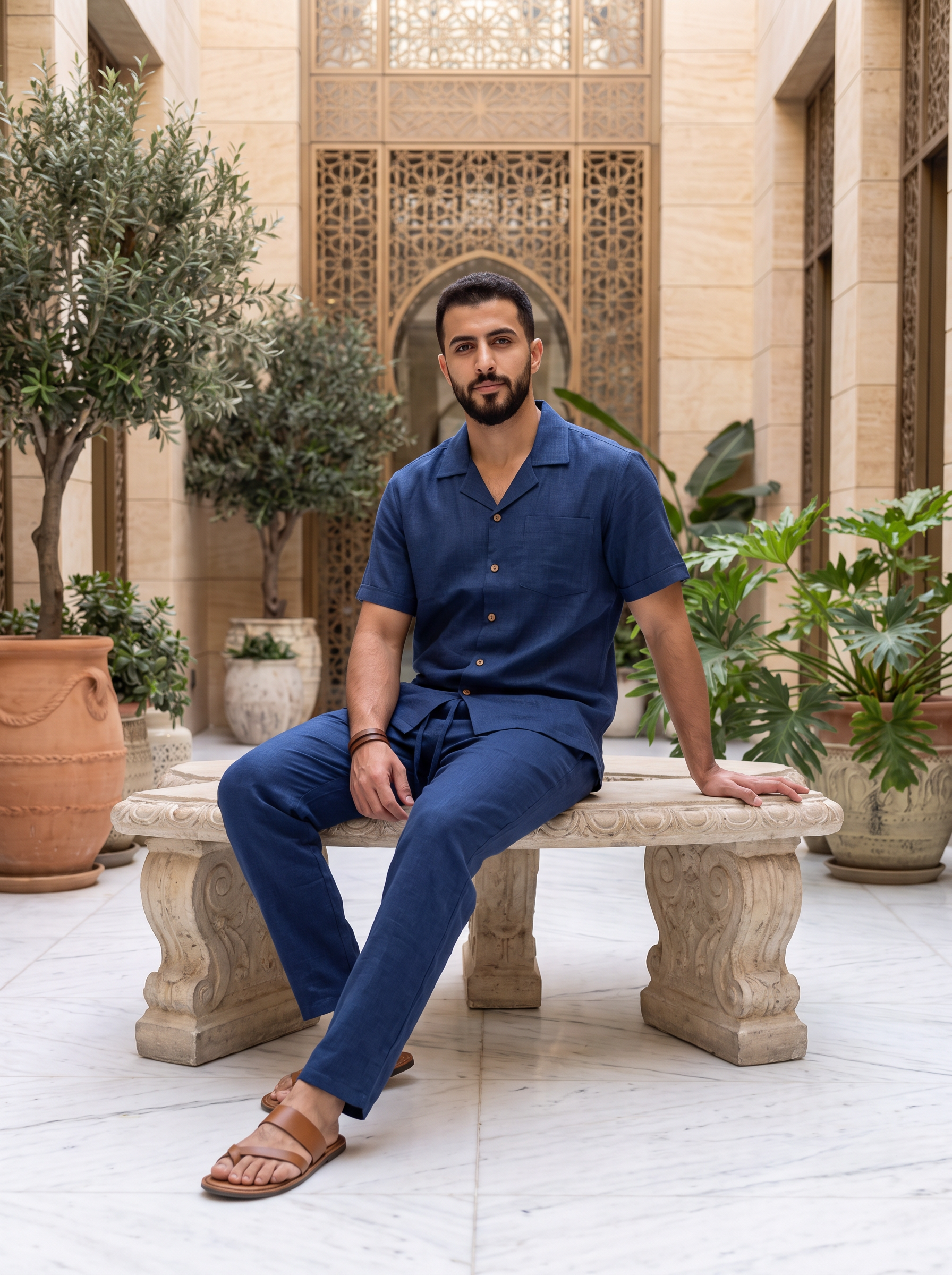 Men's Short Sleeve Button-Up Shirt & Drawstring Pants Co-Ord Set