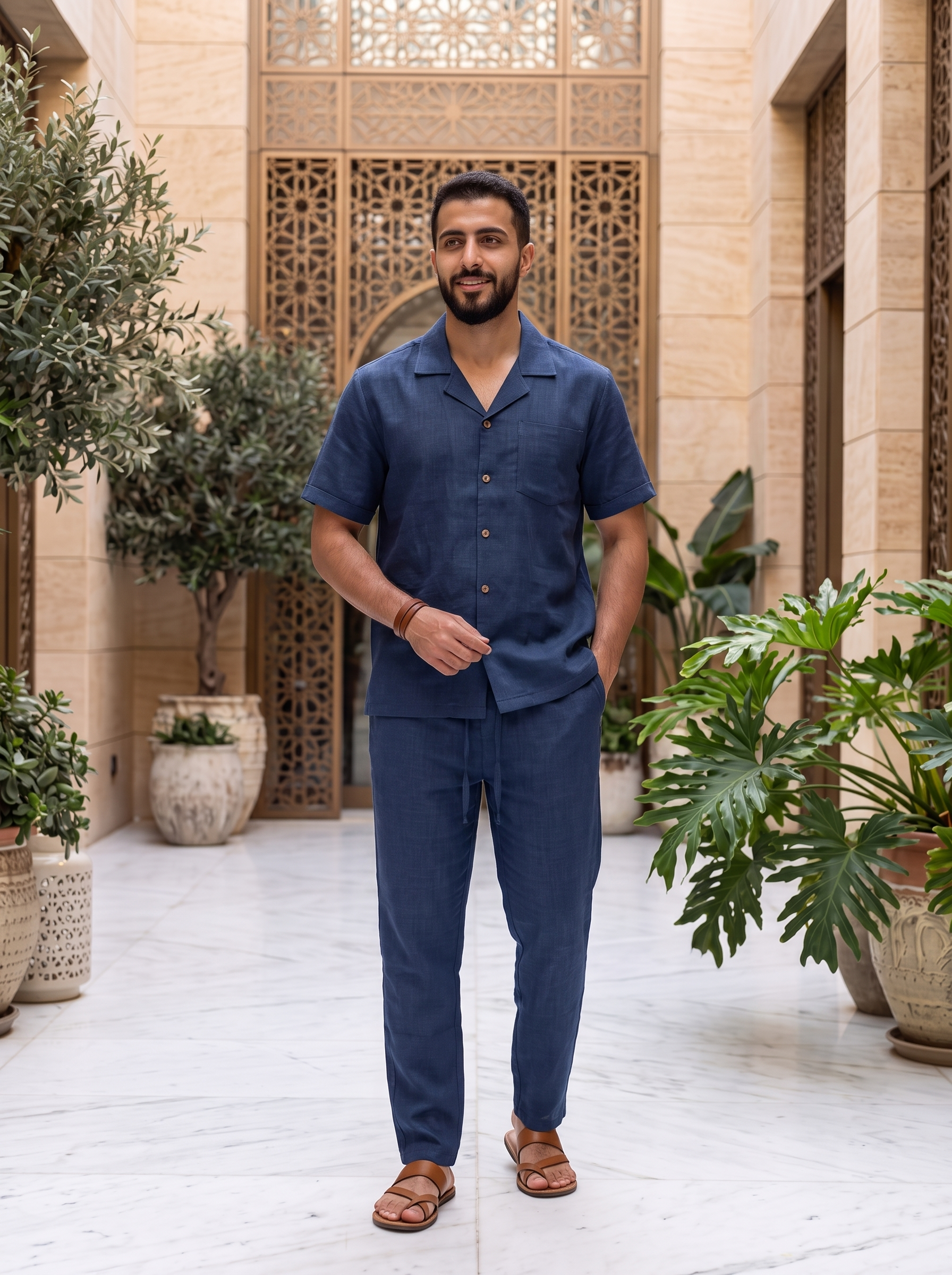Men's Short Sleeve Button-Up Shirt & Drawstring Pants Co-Ord Set