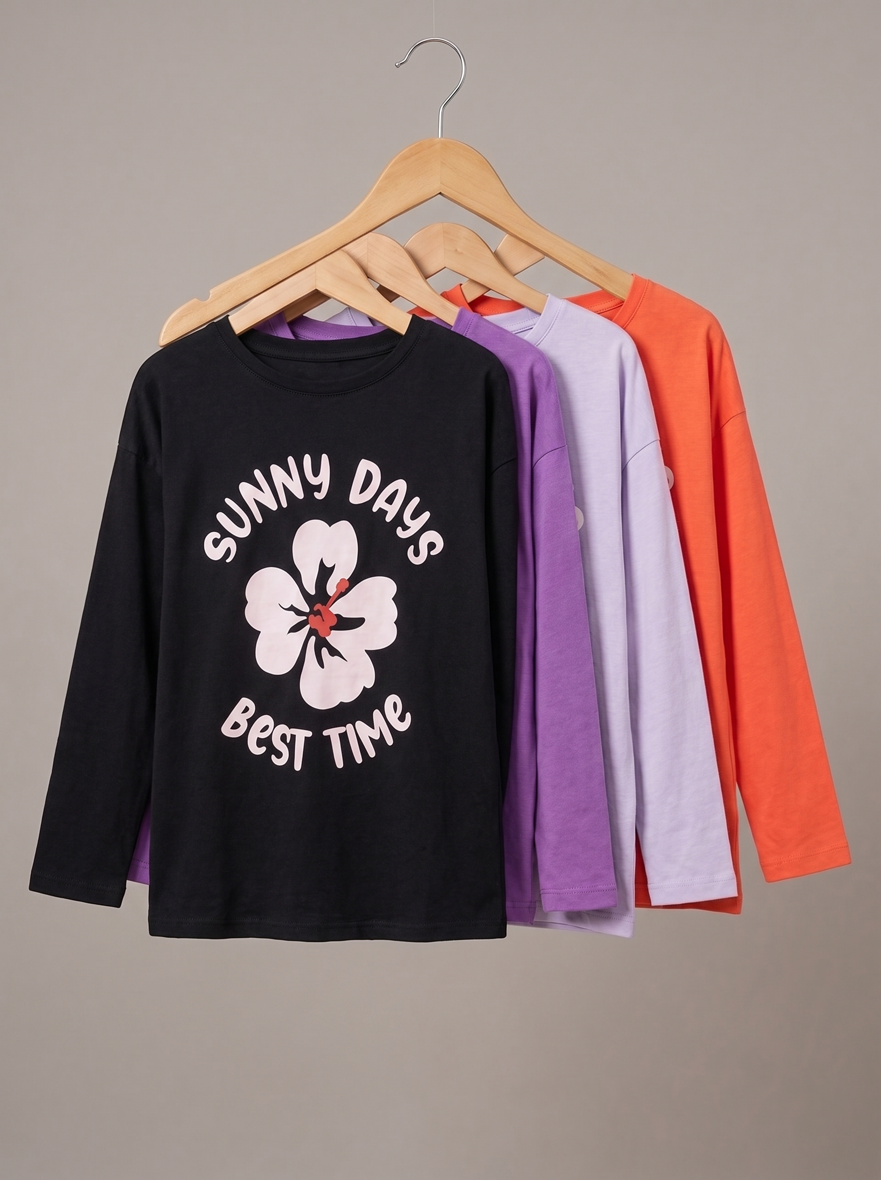 Girls' Long Sleeve Printed T-Shirts 4-Piece Set – Casual Cotton Tops