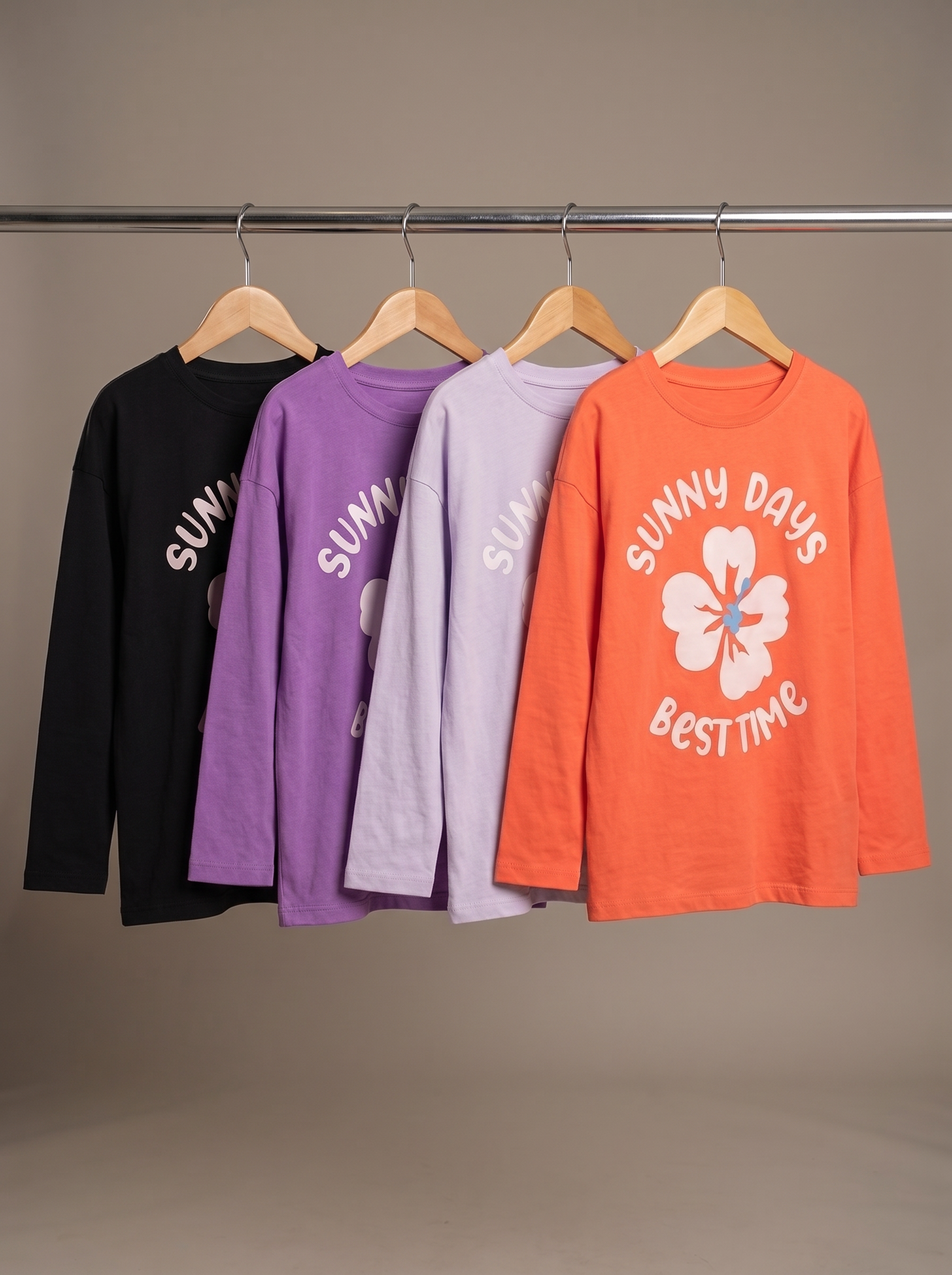 Girls' Long Sleeve Printed T-Shirts 4-Piece Set – Casual Cotton Tops
