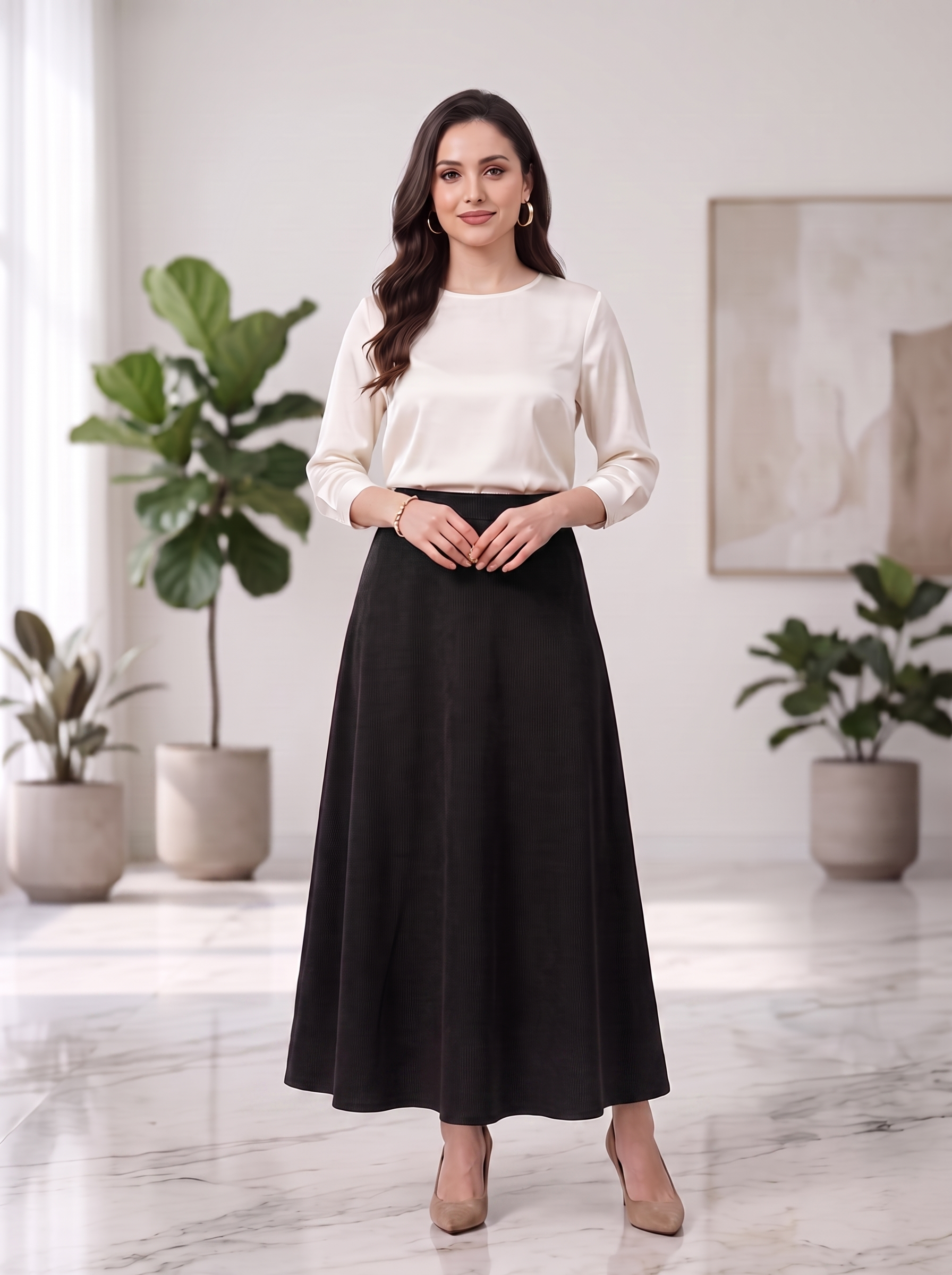 Women's A-Line Maxi Skirt – High Waist Long Flared Casual Skirt