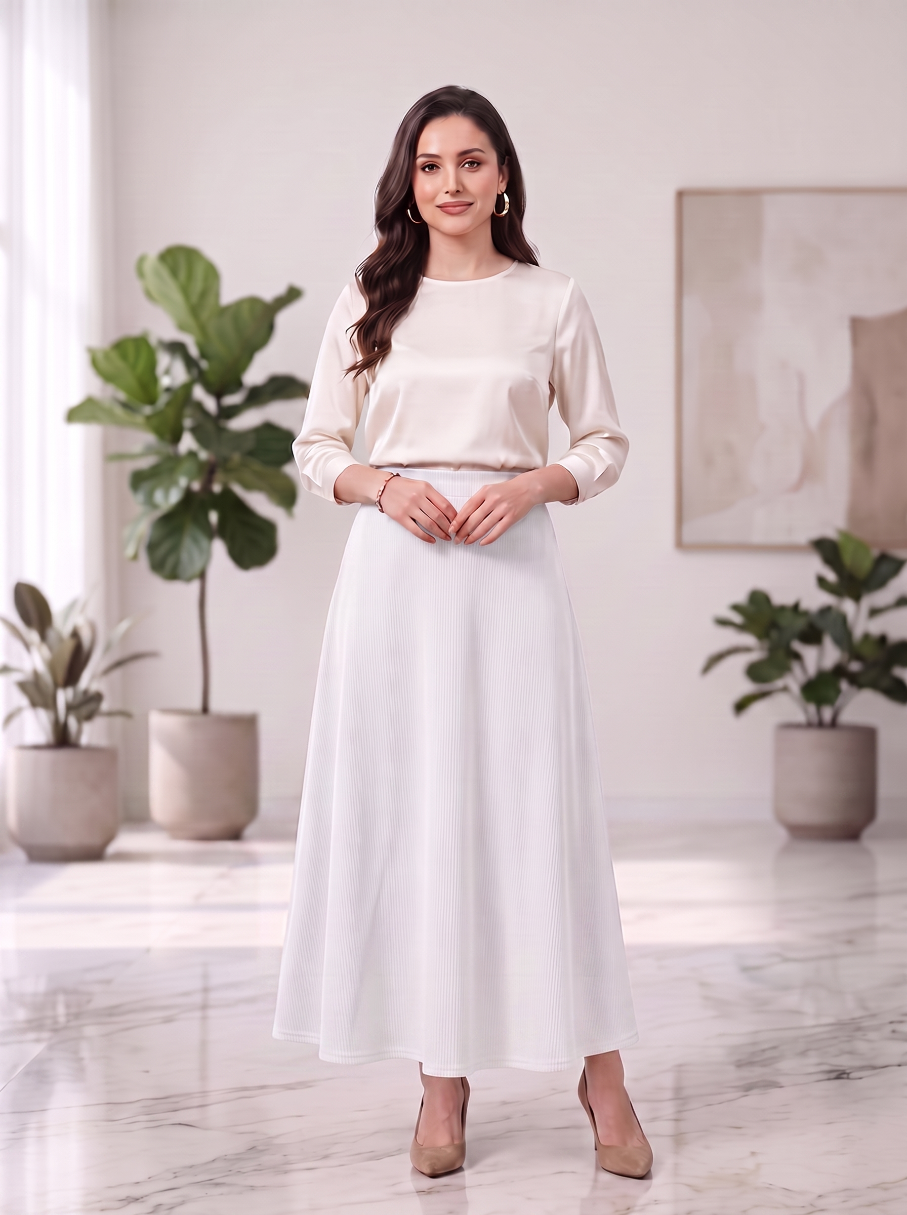 Women's A-Line Maxi Skirt – High Waist Long Flared Casual Skirt