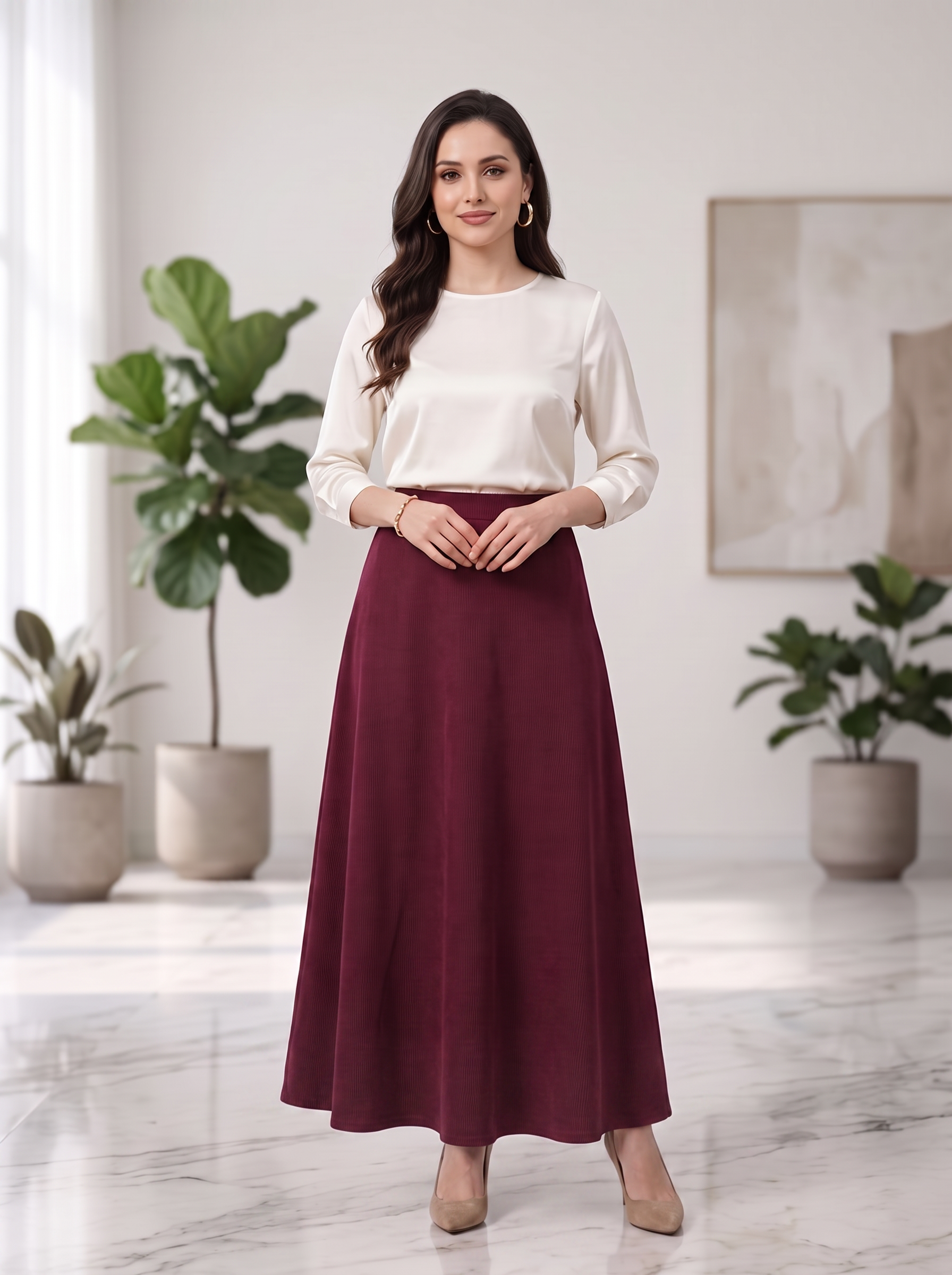 Women's A-Line Maxi Skirt – High Waist Long Flared Casual Skirt