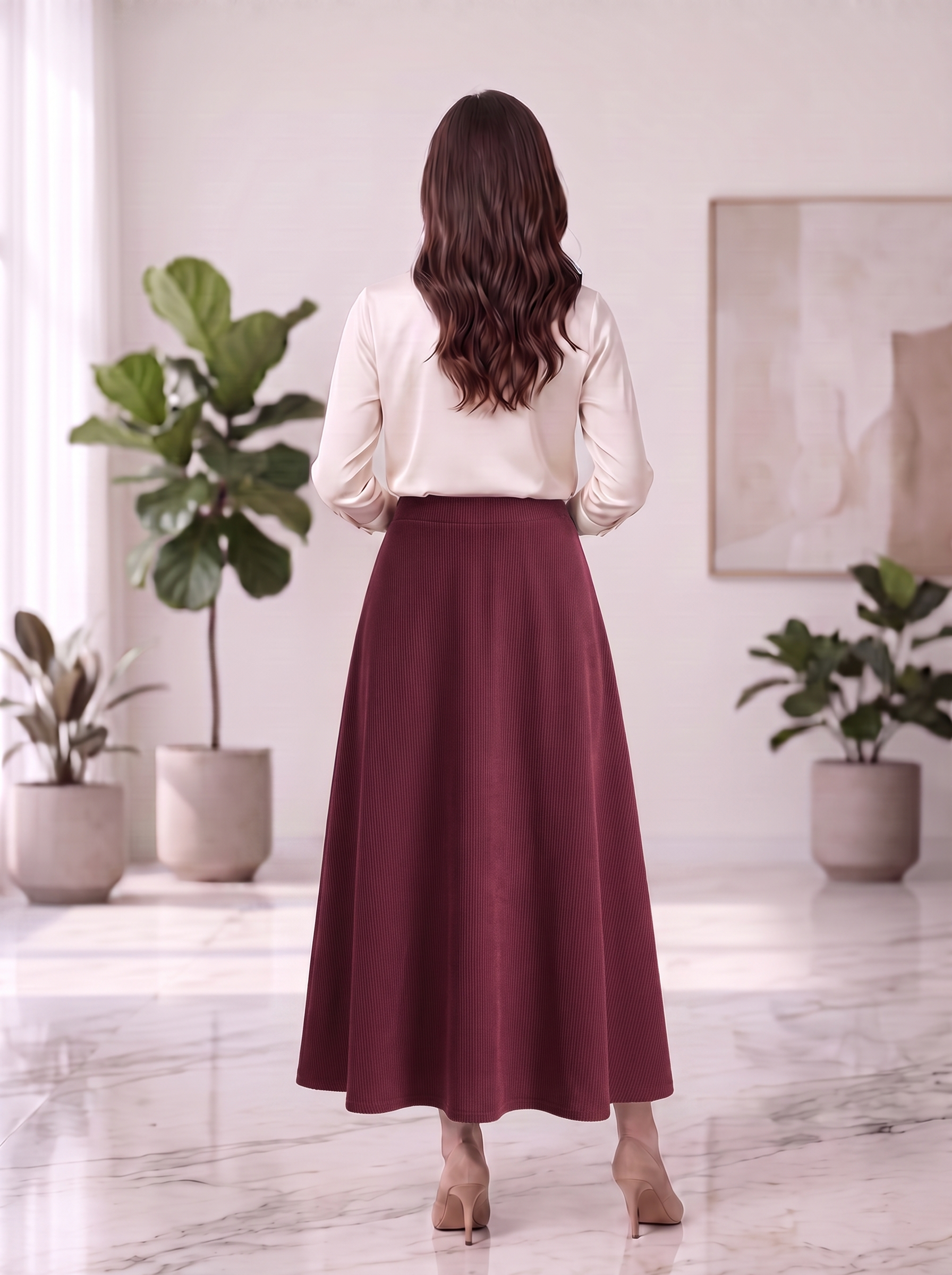 Women's A-Line Maxi Skirt – High Waist Long Flared Casual Skirt