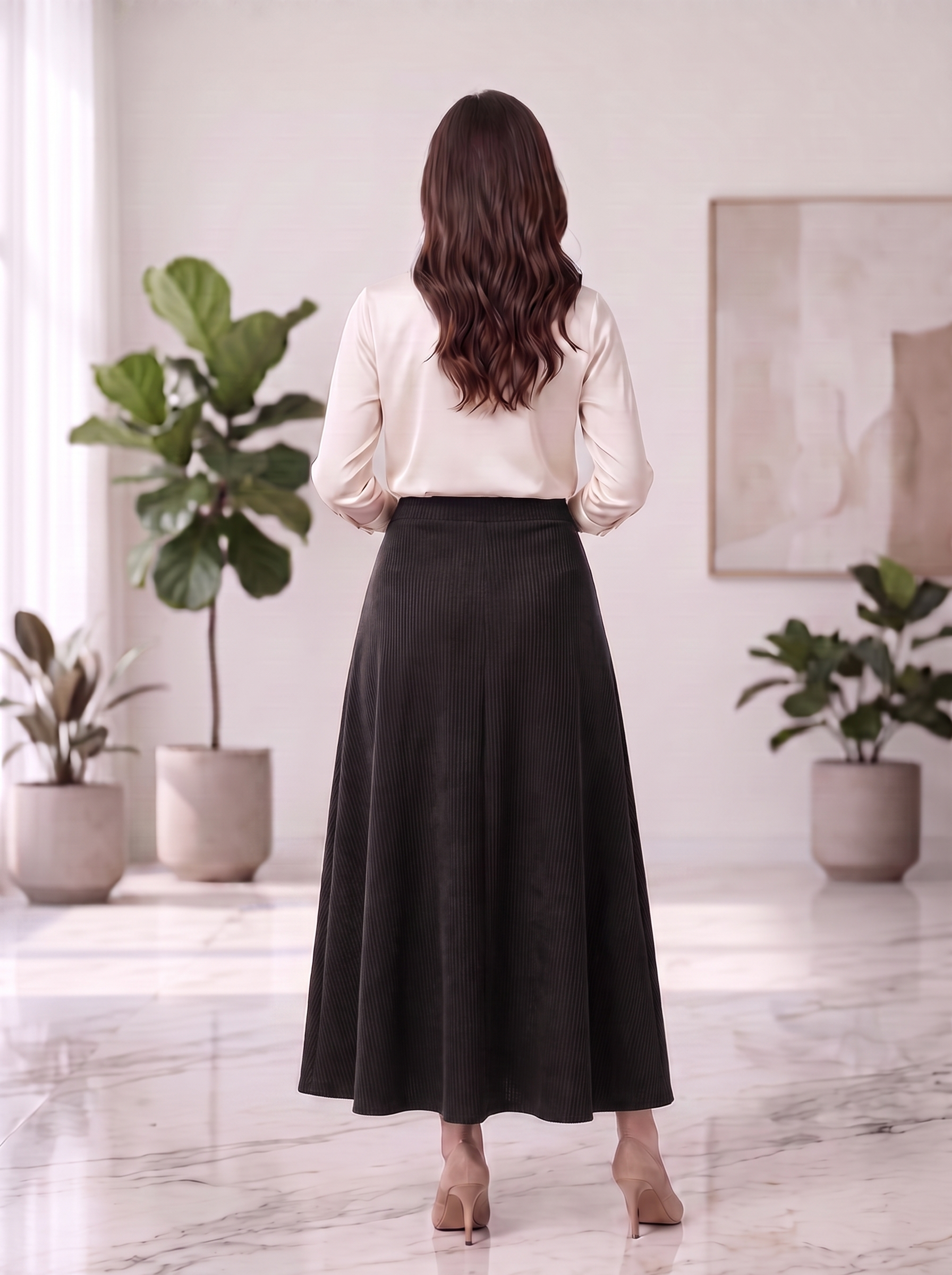 Women's A-Line Maxi Skirt – High Waist Long Flared Casual Skirt