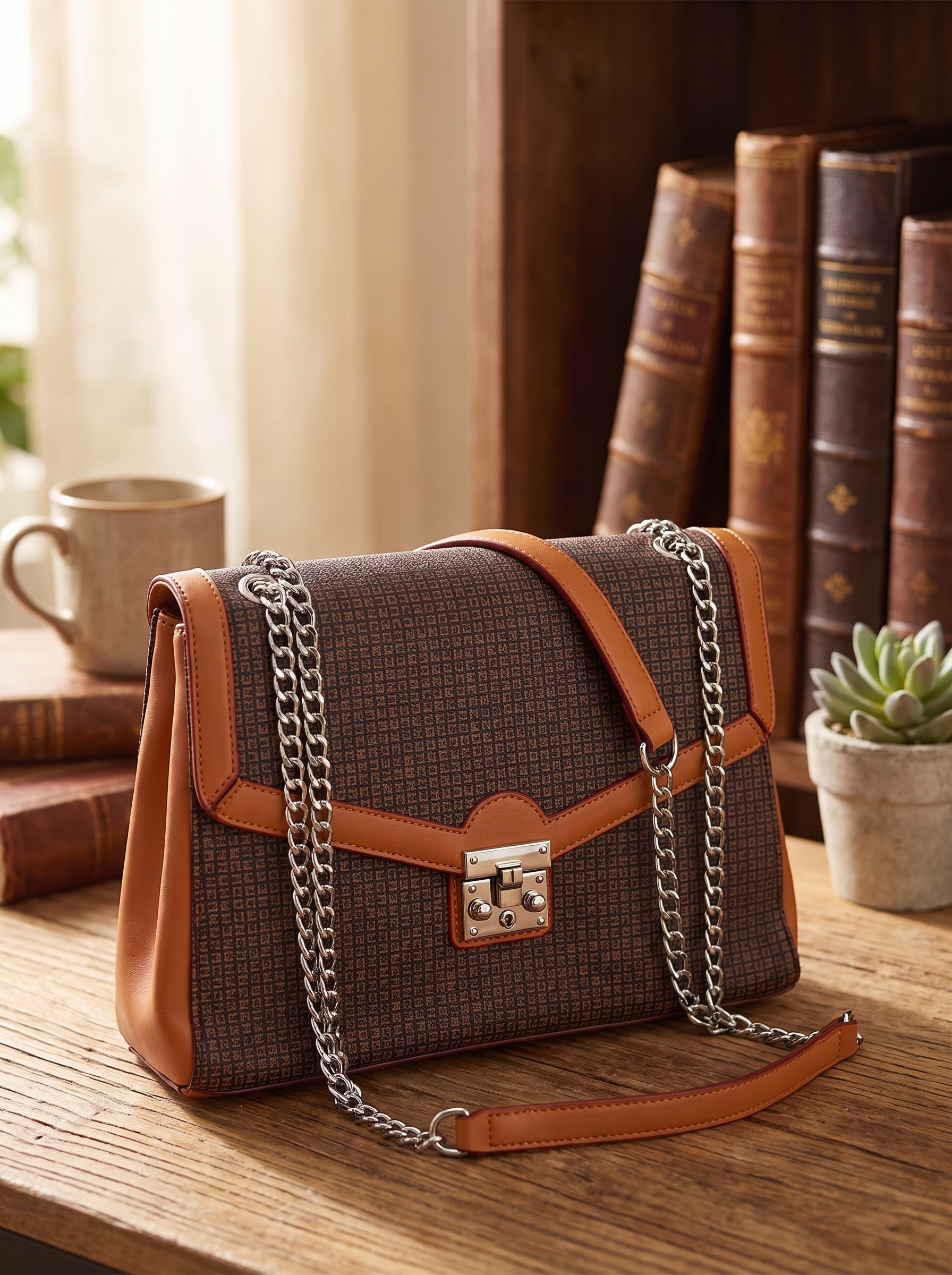 Women’s Elegant Structured Shoulder Bag – Fashionable Chain Strap Handbag