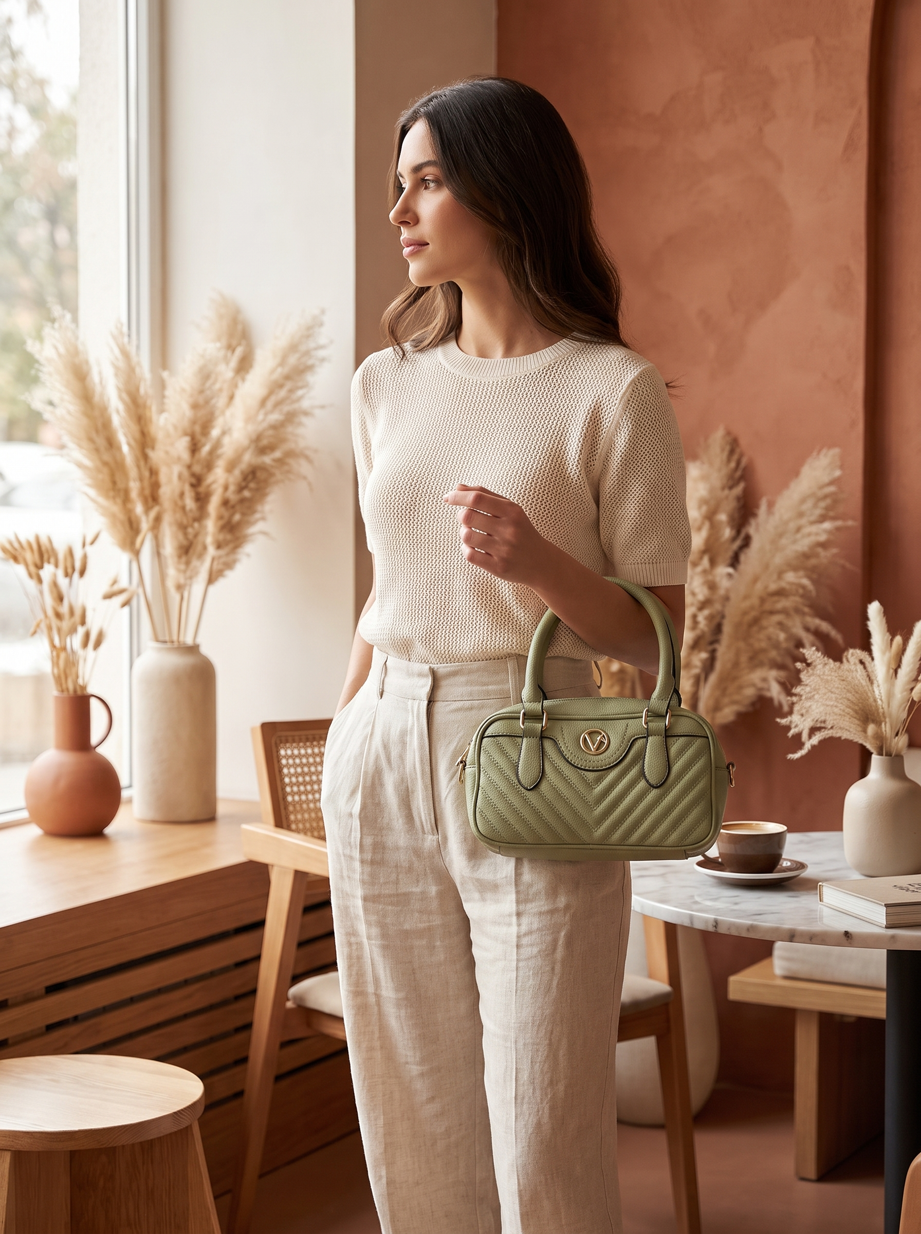 Elegant Chevron Quilted Top-Handle Handbag – Versatile Satchel Bag