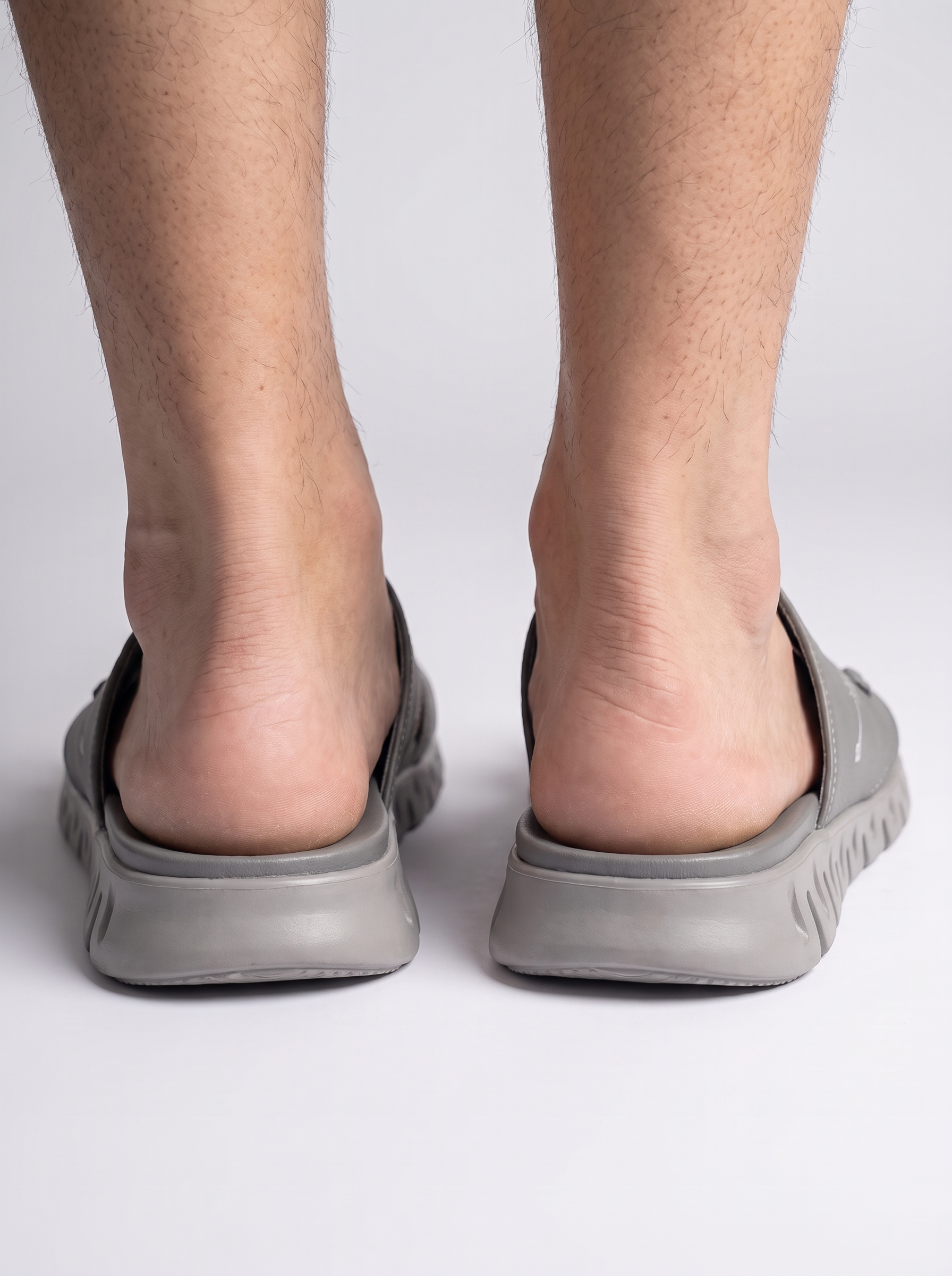 Men's Arabic Toe-Ring Leather Slide Sandals - Grey Embroidered Comfort Slippers