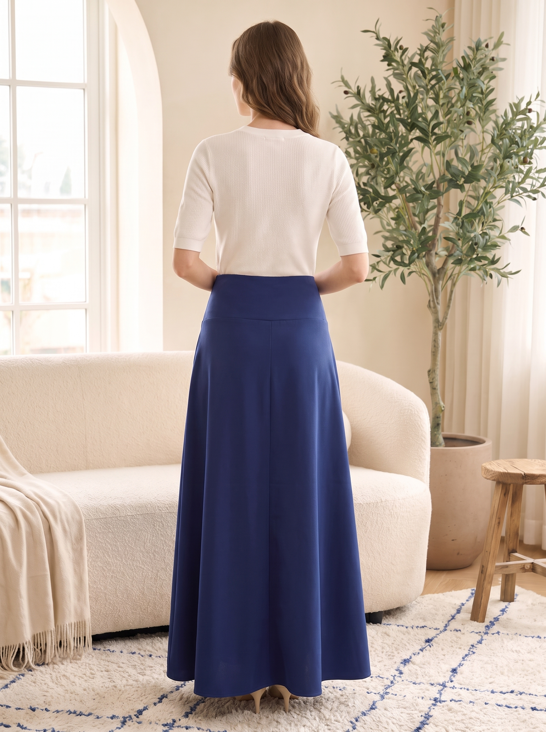 Women’s Elegant High-Waist Pleated Maxi Skirt – Solid Color Flared Long Skirt