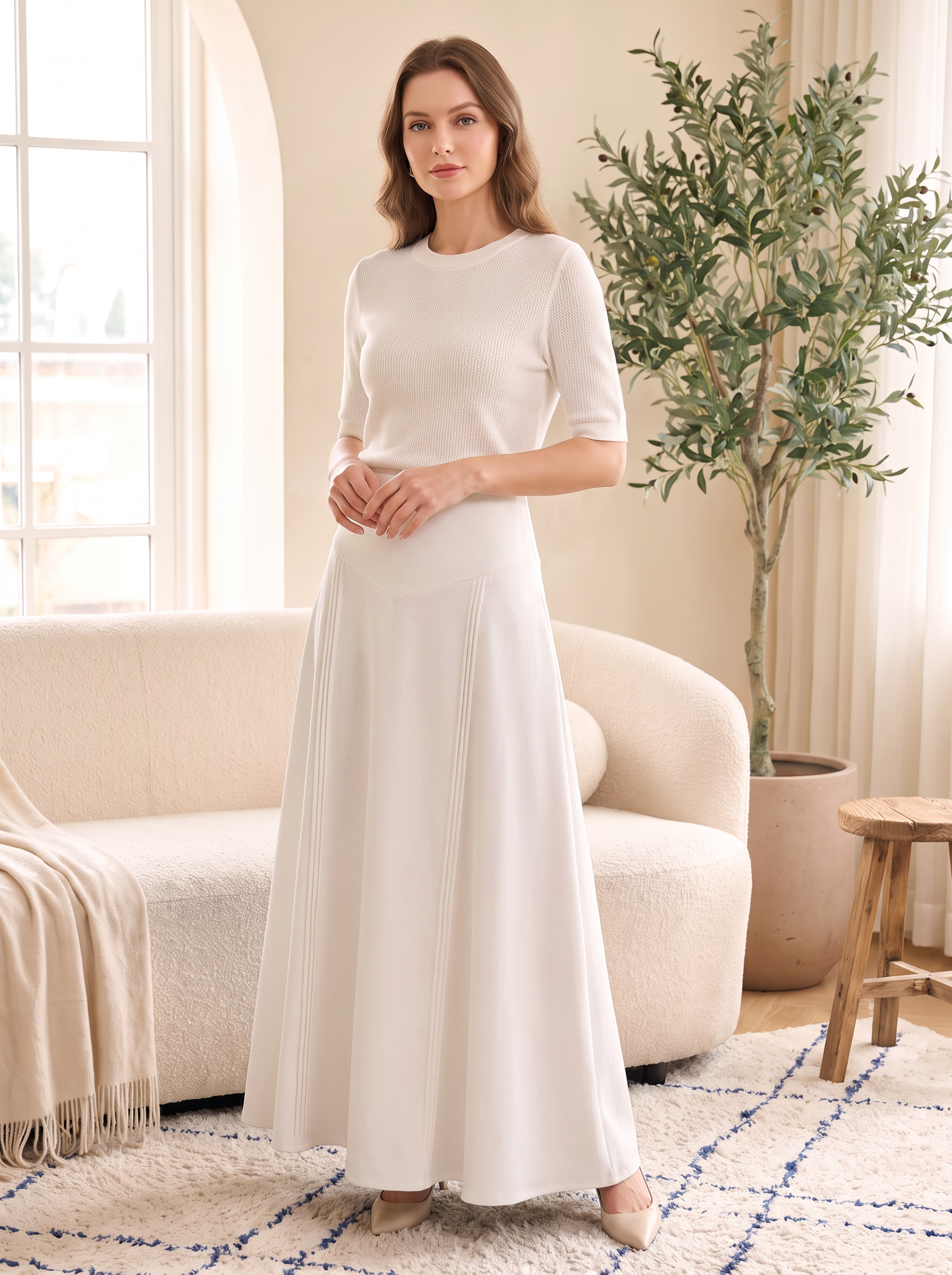 Women’s Elegant High-Waist Pleated Maxi Skirt – Solid Color Flared Long Skirt