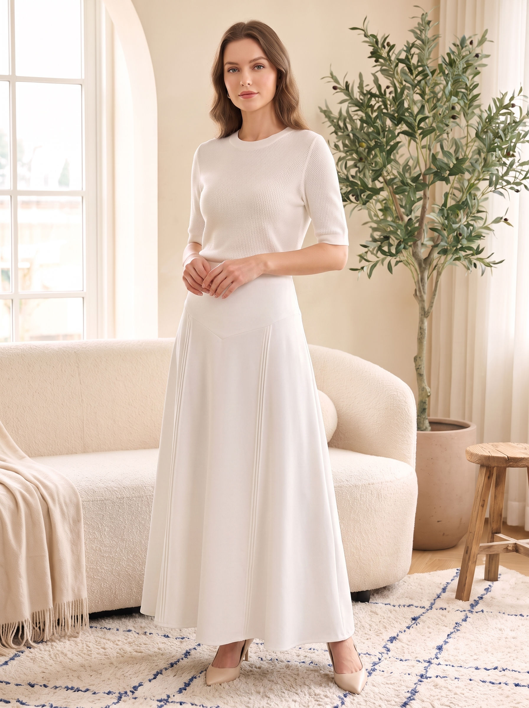 Women’s Elegant High-Waist Pleated Maxi Skirt – Solid Color Flared Long Skirt