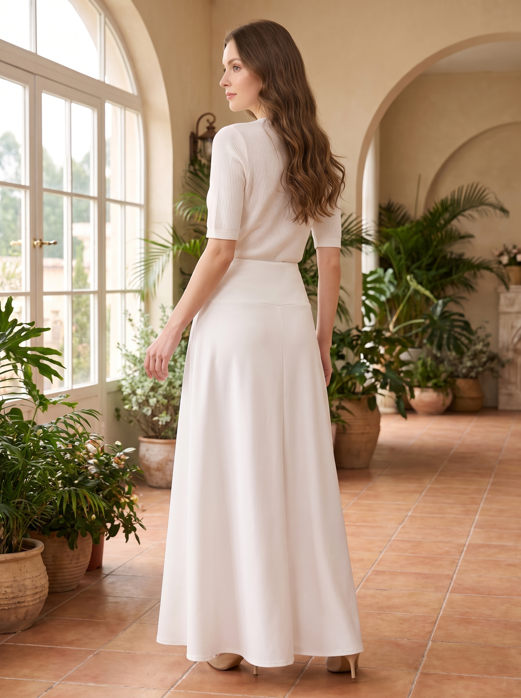 Women’s Elegant High-Waist Pleated Maxi Skirt – Solid Color Flared Long Skirt