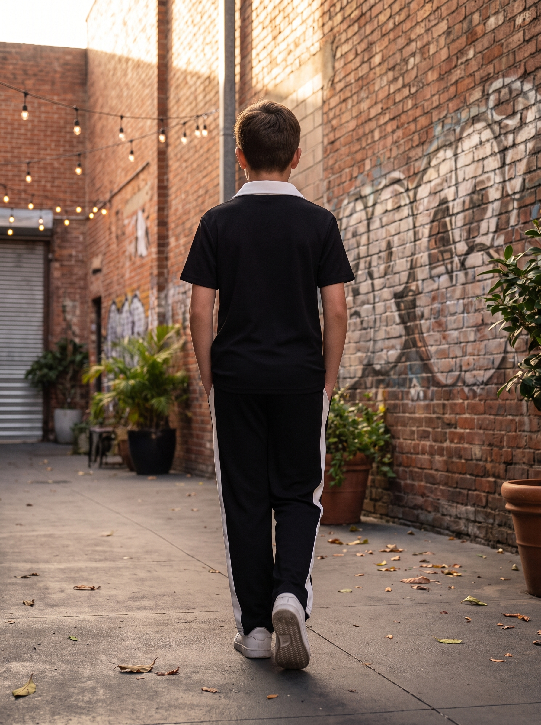 Boys’ Two-Piece Short-Sleeve Polo and Track Pants Lounge Set – Contrast Trim Casual Outfit