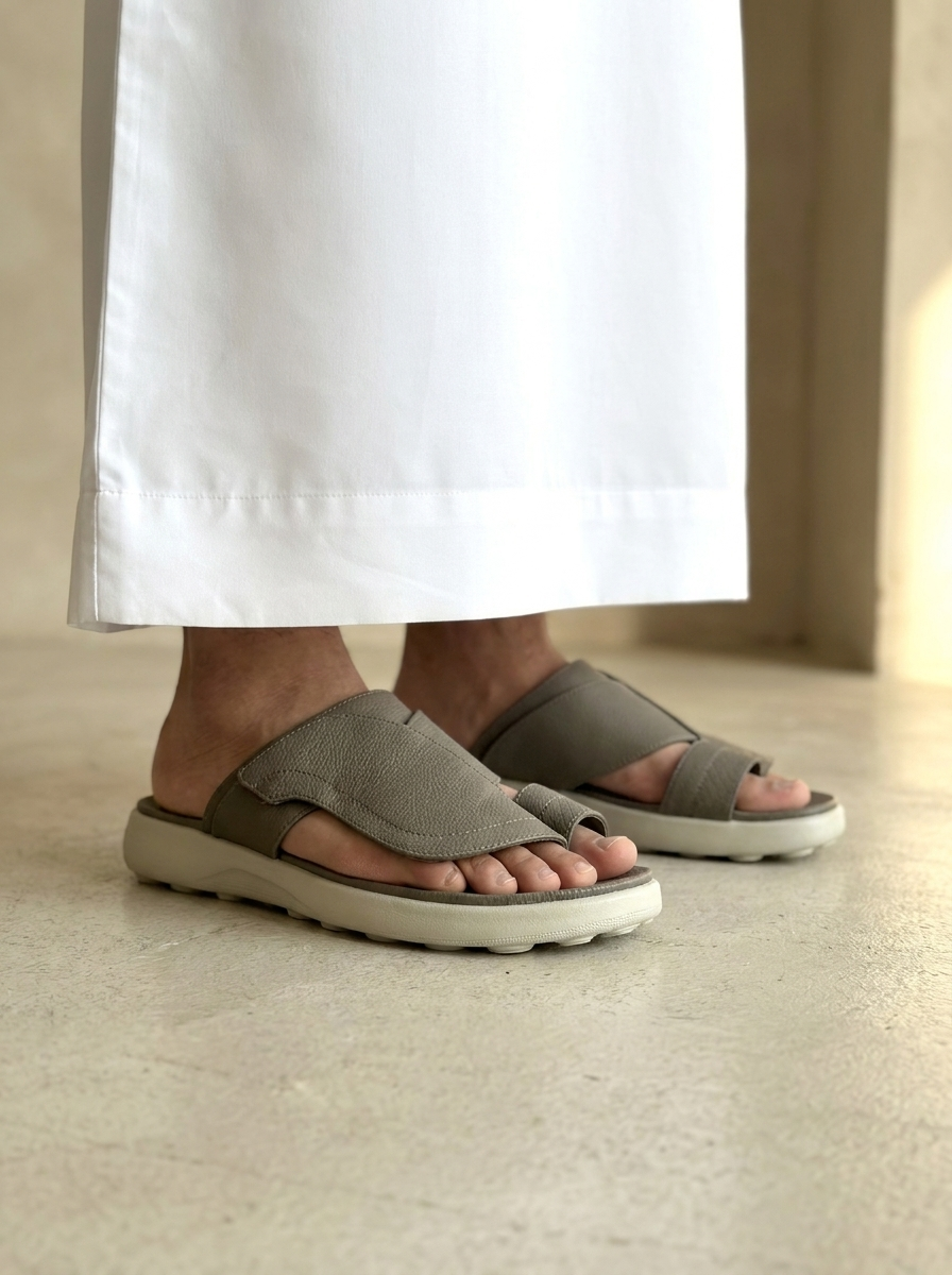 Men's Textured Leather Toe-Loop Arabic Style Slide Sandals - Ergonomic Comfort Sole