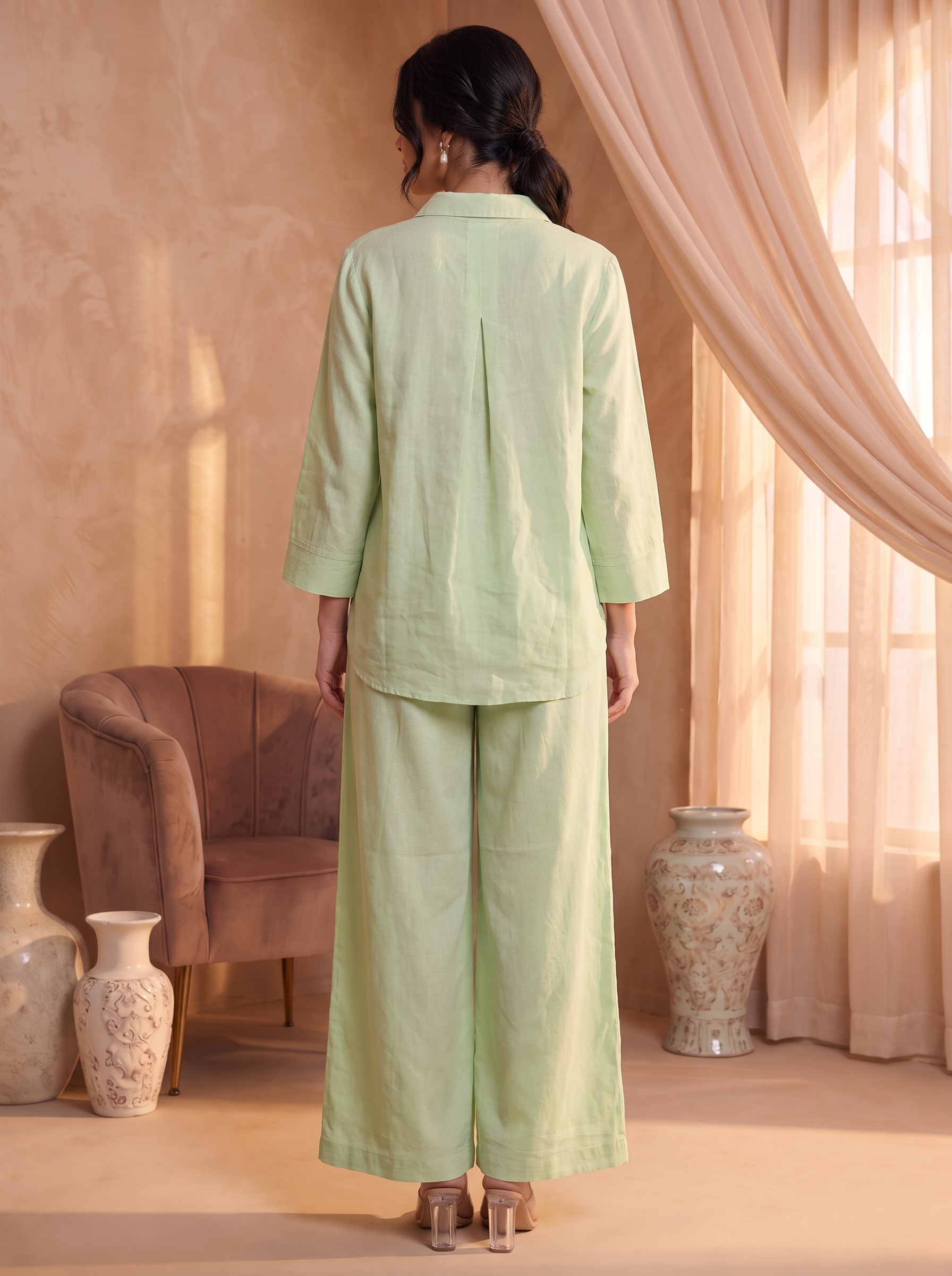 Women’s Elegant Two-Piece Button-Down Top & Wide-Leg Trouser Set