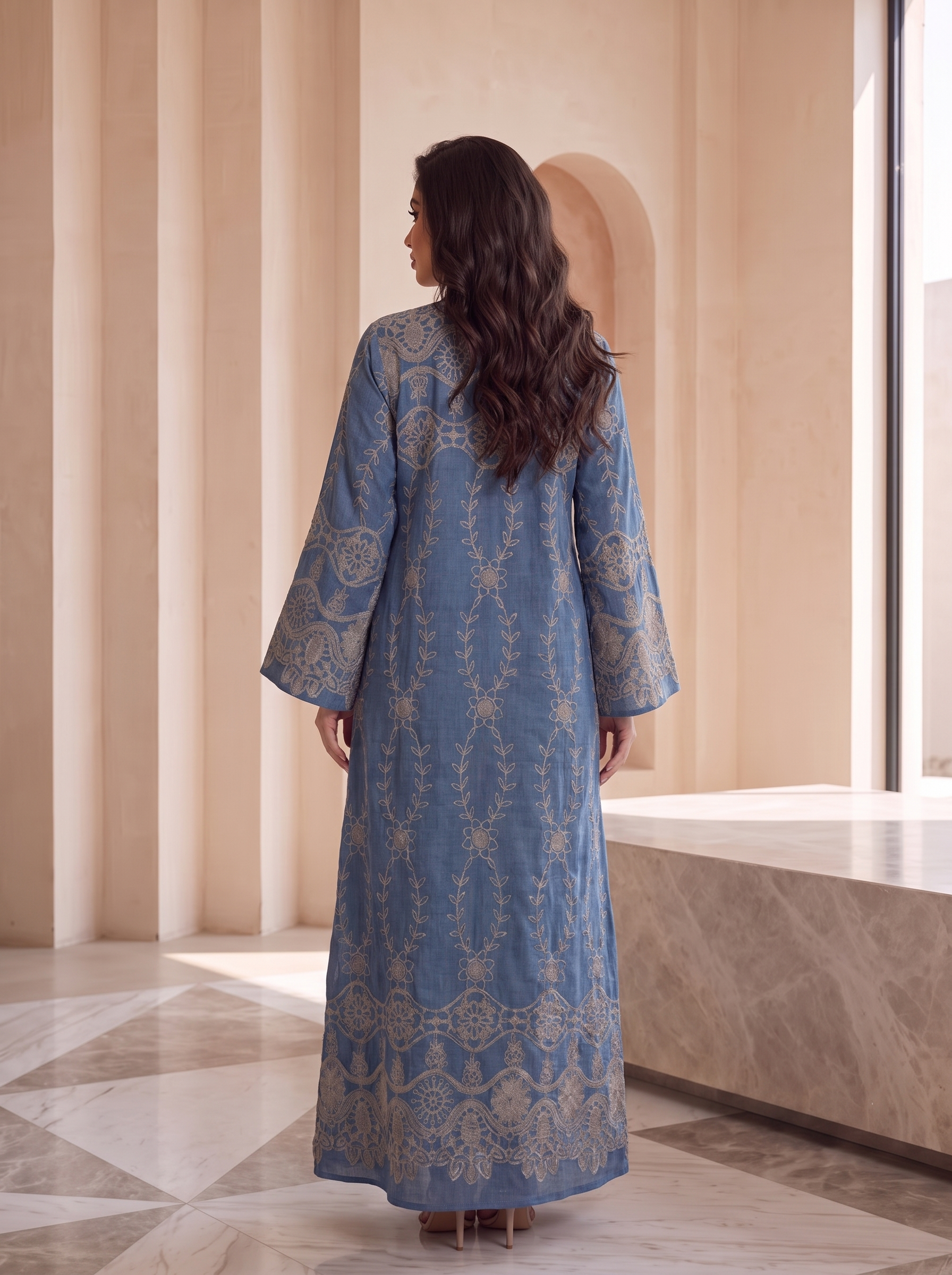 Women’s Embroidered Maxi Kaftan Dress – Elegant Long-Sleeve Casual & Festive Long Dress