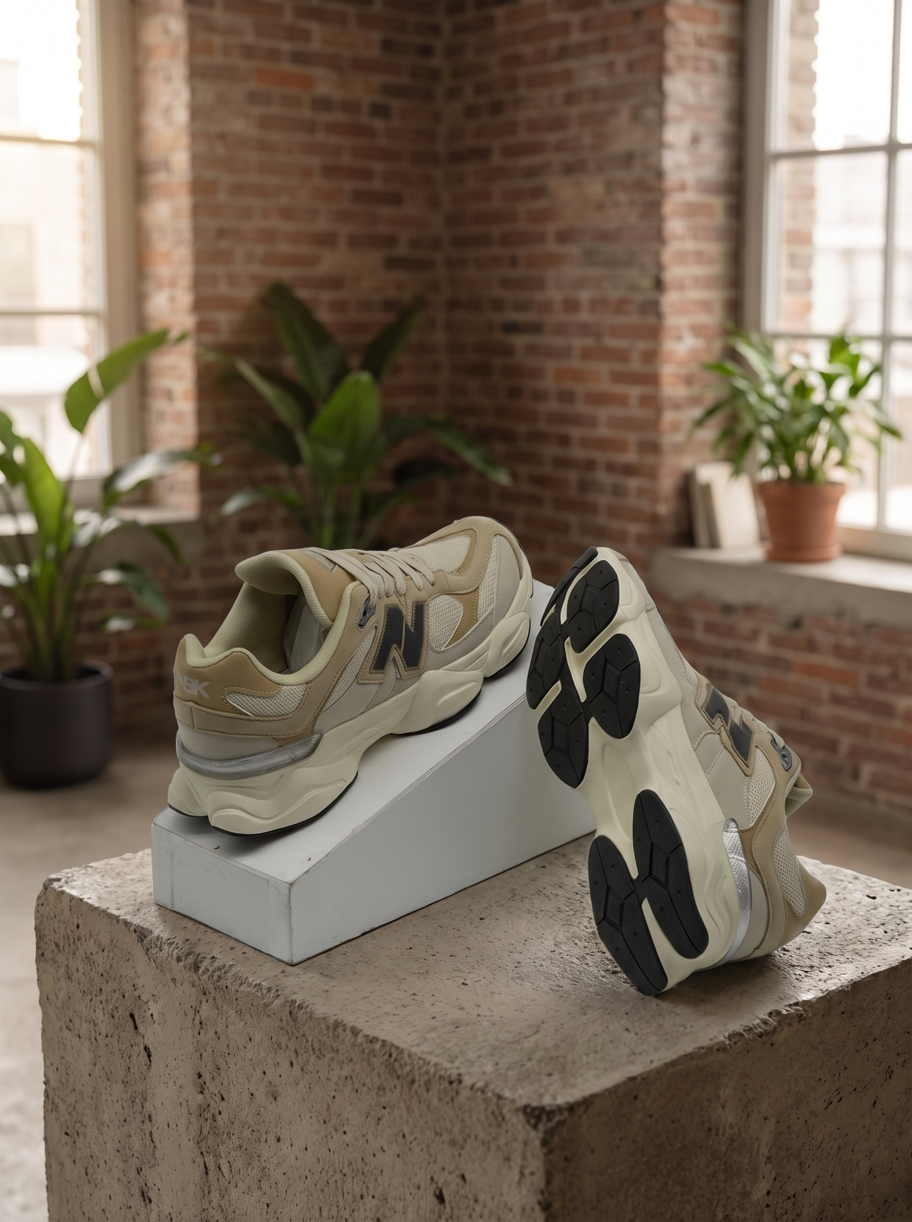 NBK 9060 Unisex Retro Chunky Lifestyle Sneakers – Beige & Cream