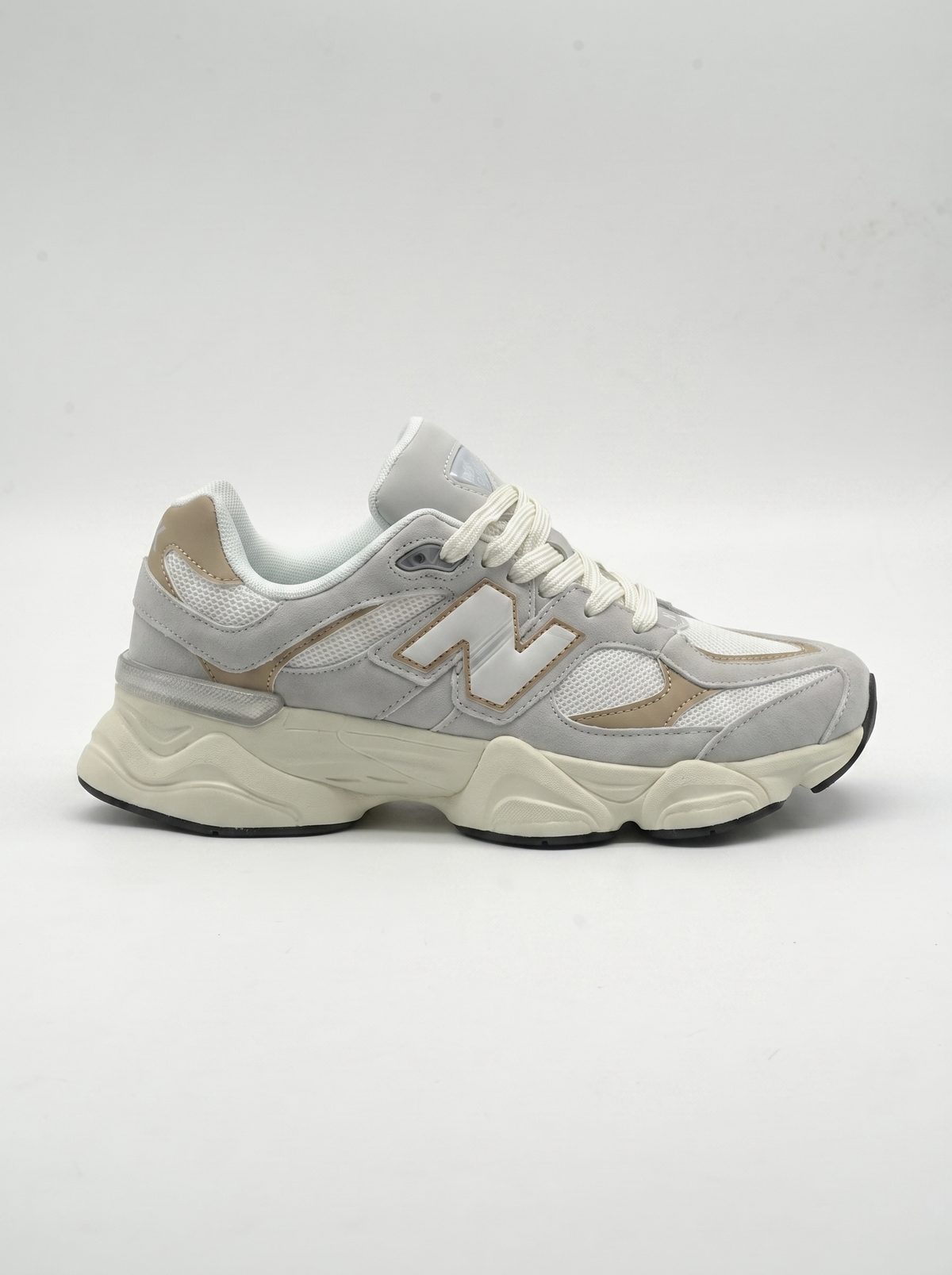 Men Retro Chunky Lifestyle Sneakers 9060 – Light Grey & Tan