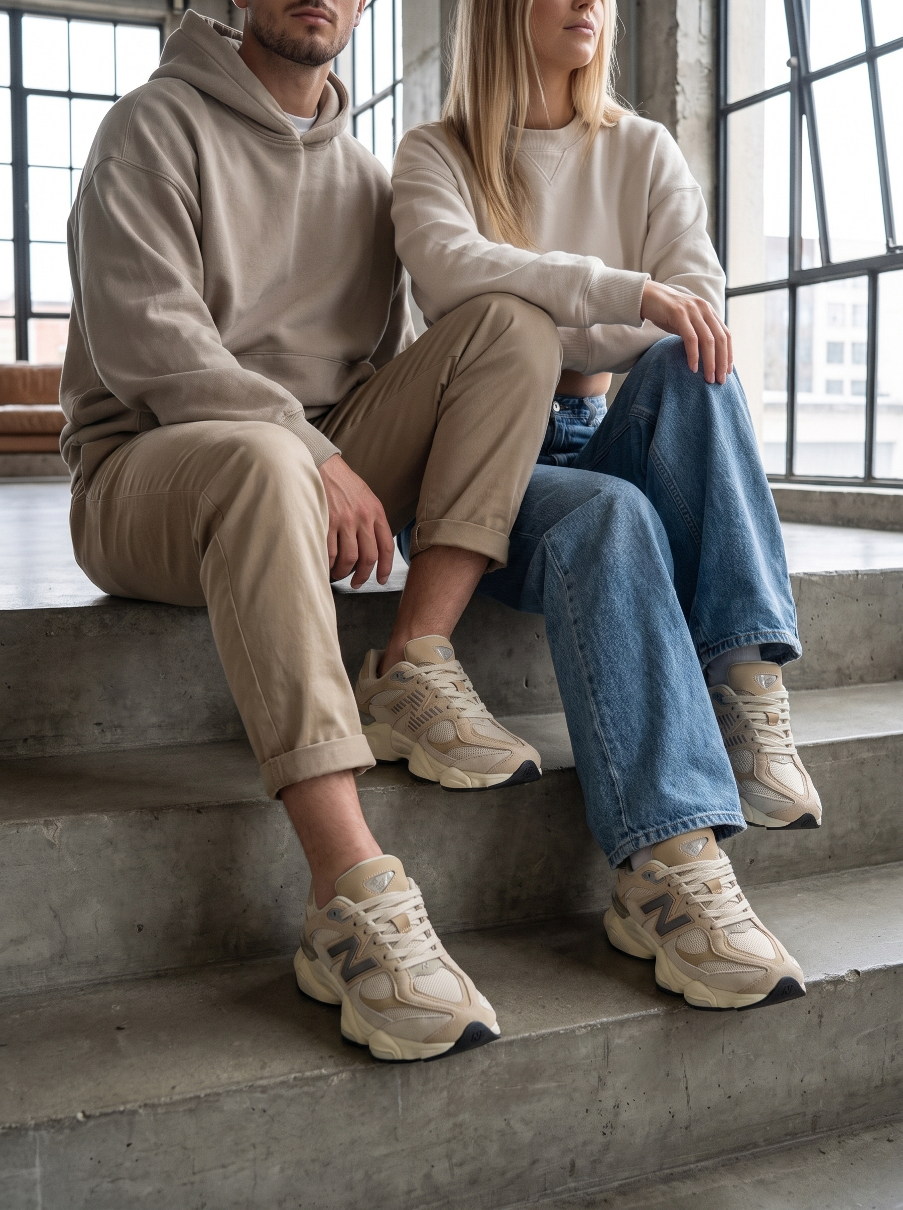 NBK 9060 Unisex Retro Chunky Lifestyle Sneakers – Beige & Cream