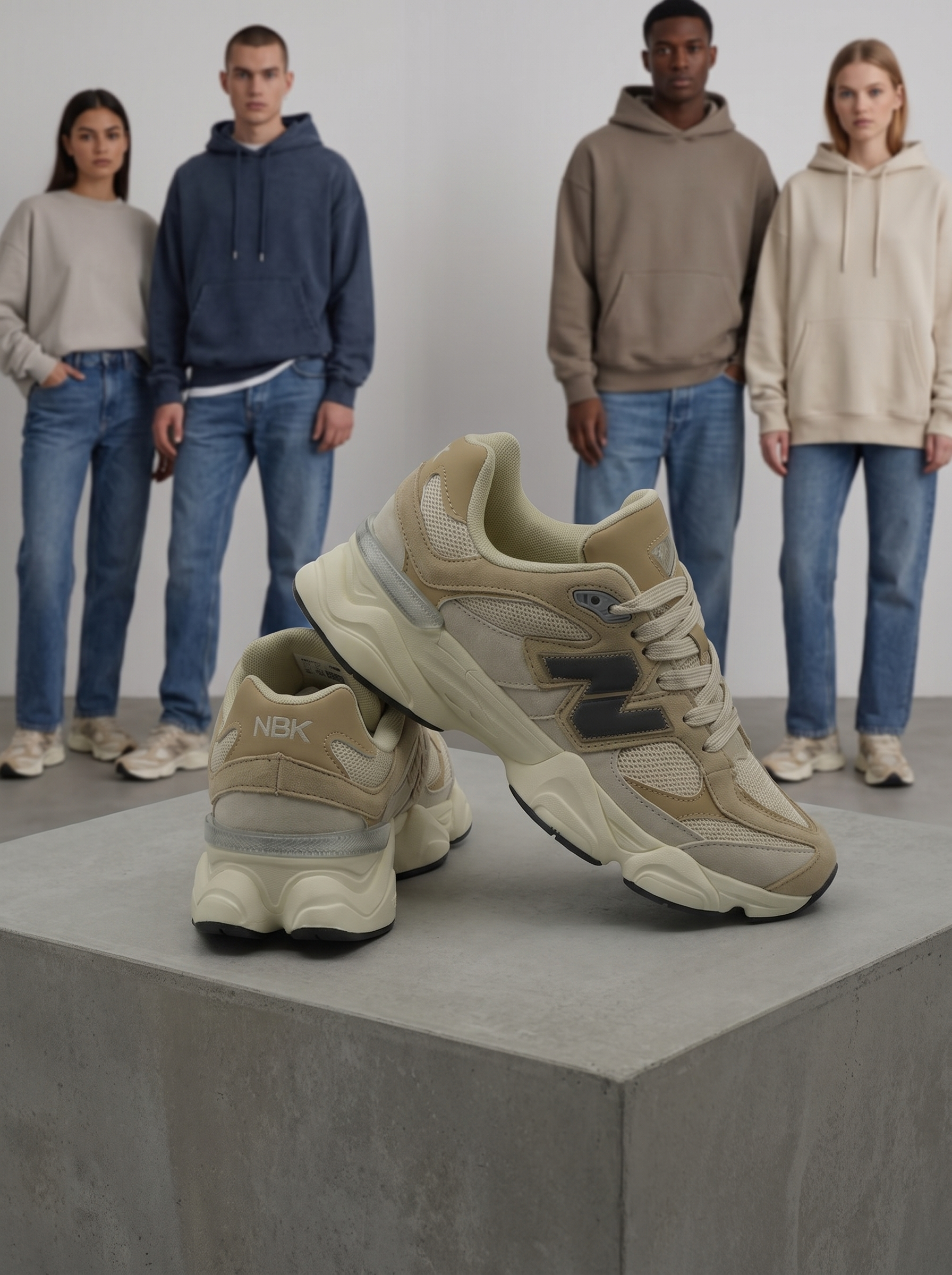 NBK 9060 Unisex Retro Chunky Lifestyle Sneakers – Beige & Cream