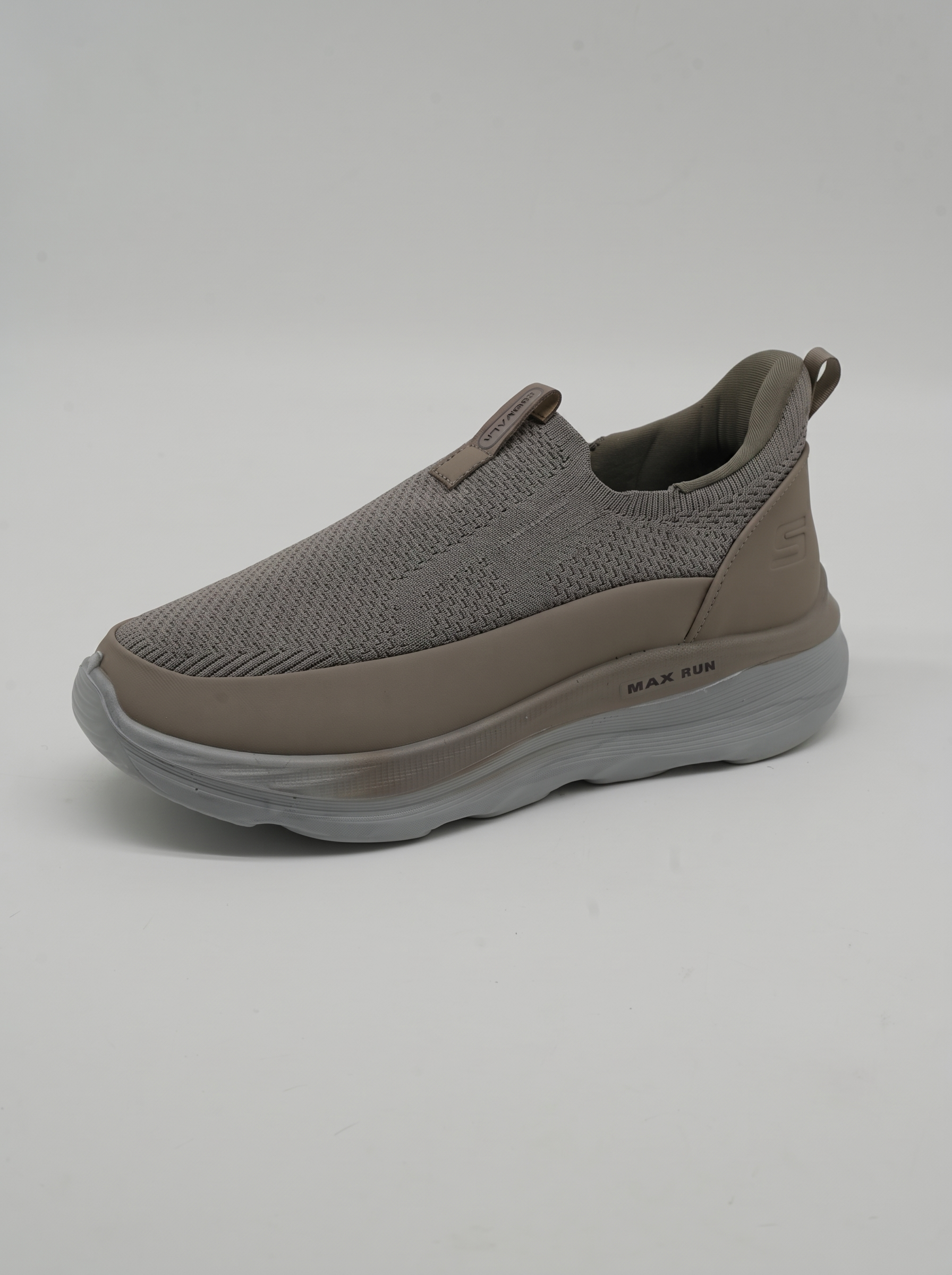 Max Run Walk Slip-On Walking Shoes | Lightweight Taupe Knit Athletic Sneakers for Men