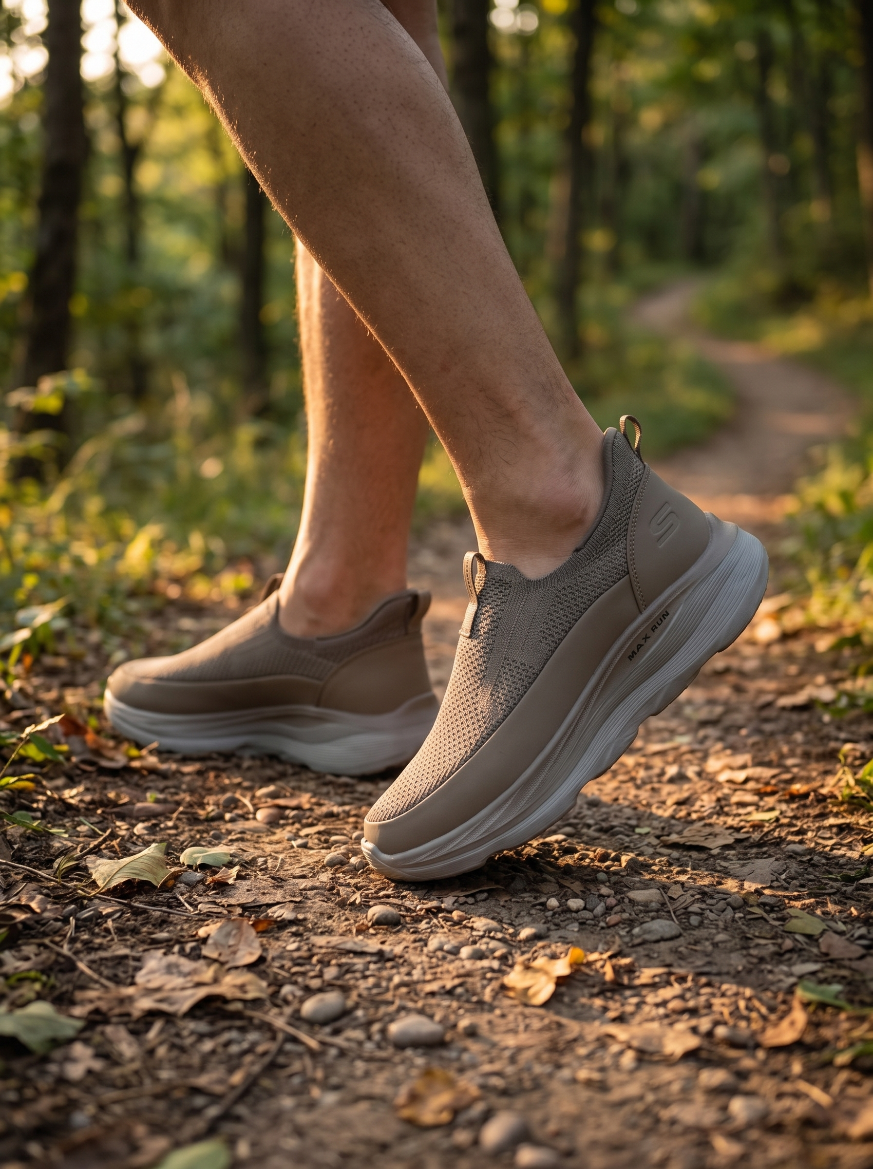 Max Run Walk Slip-On Walking Shoes | Lightweight Taupe Knit Athletic Sneakers for Men
