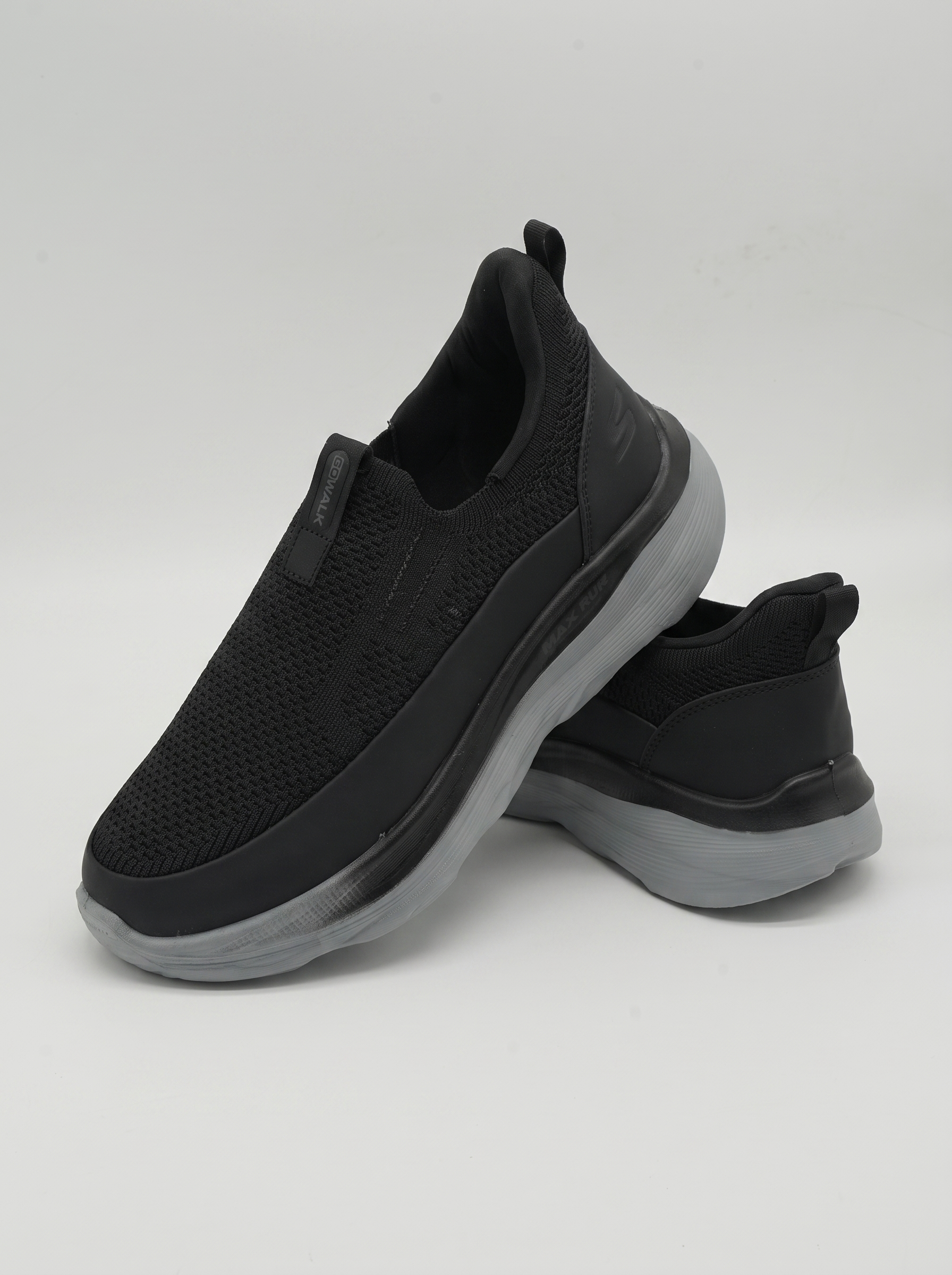 Max Run Walk Run Slip-On Walking Shoes | Lightweight Black Knit Athletic Sneakers for Men