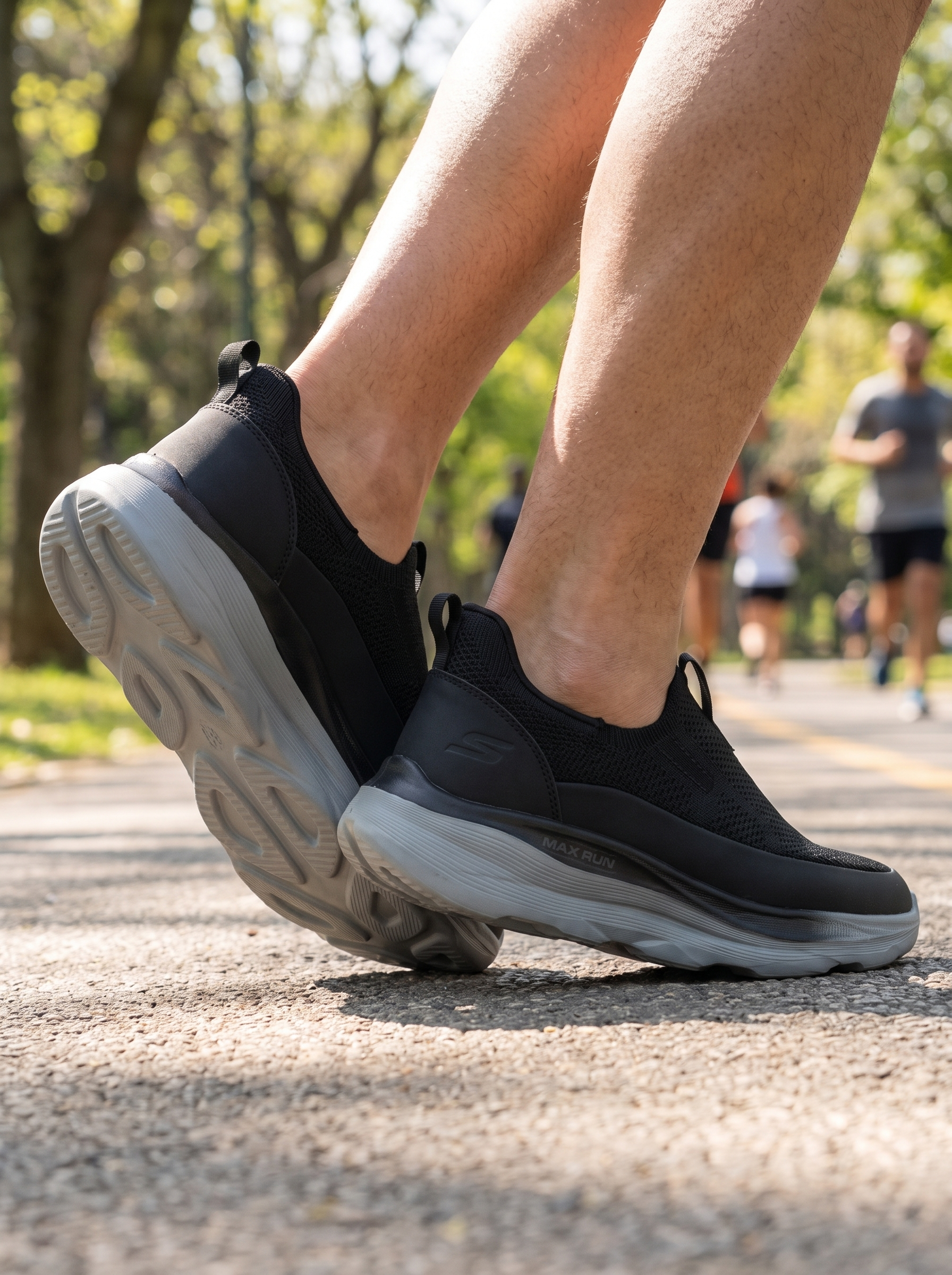 Max Run Walk Run Slip-On Walking Shoes | Lightweight Black Knit Athletic Sneakers for Men