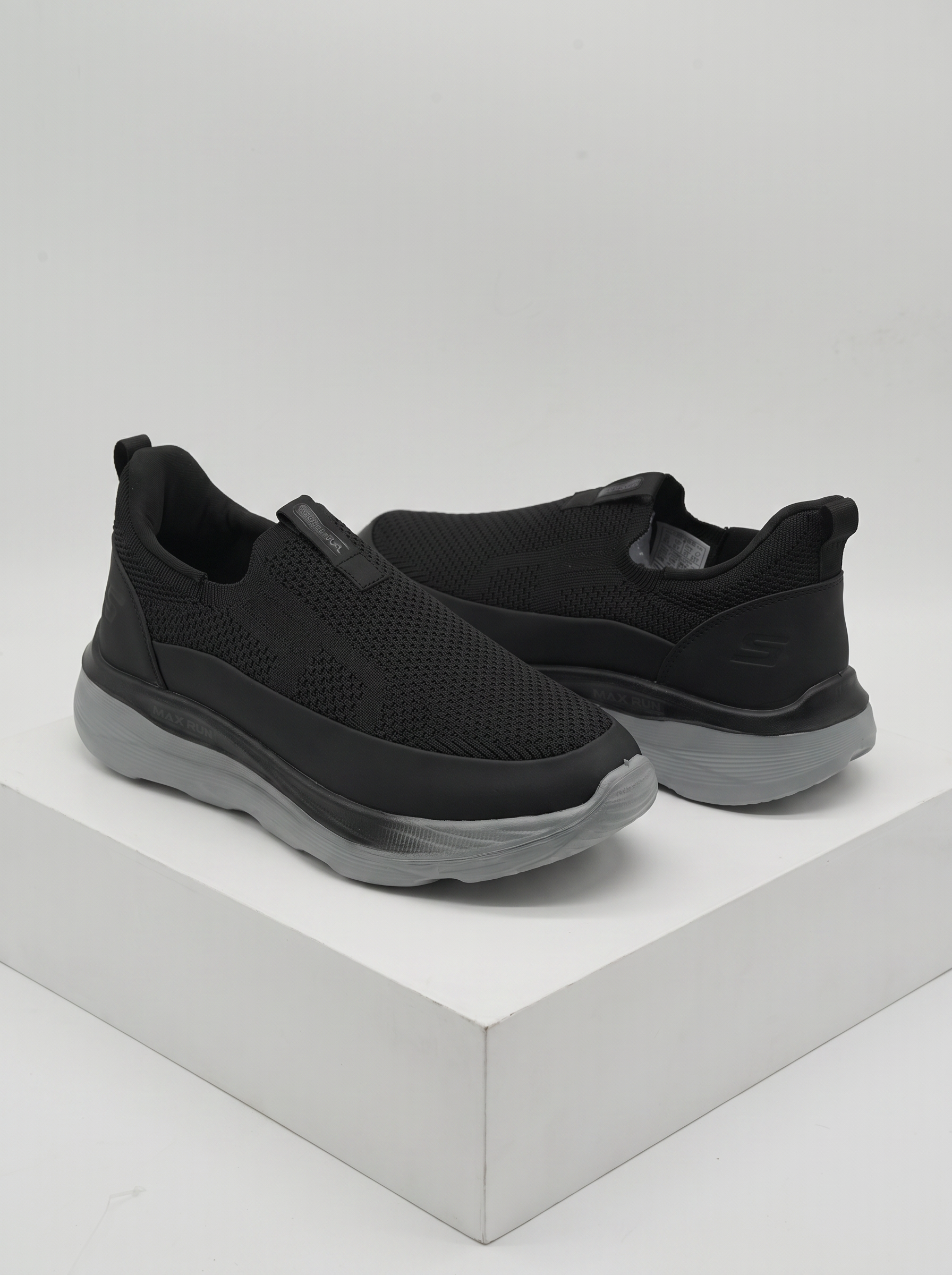 Max Run Walk Run Slip-On Walking Shoes | Lightweight Black Knit Athletic Sneakers for Men